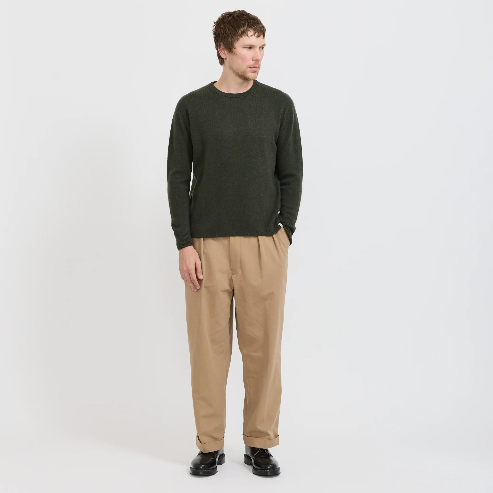 Lightweight Merino Wool Cashmere Silk Sweater Army - Image 8