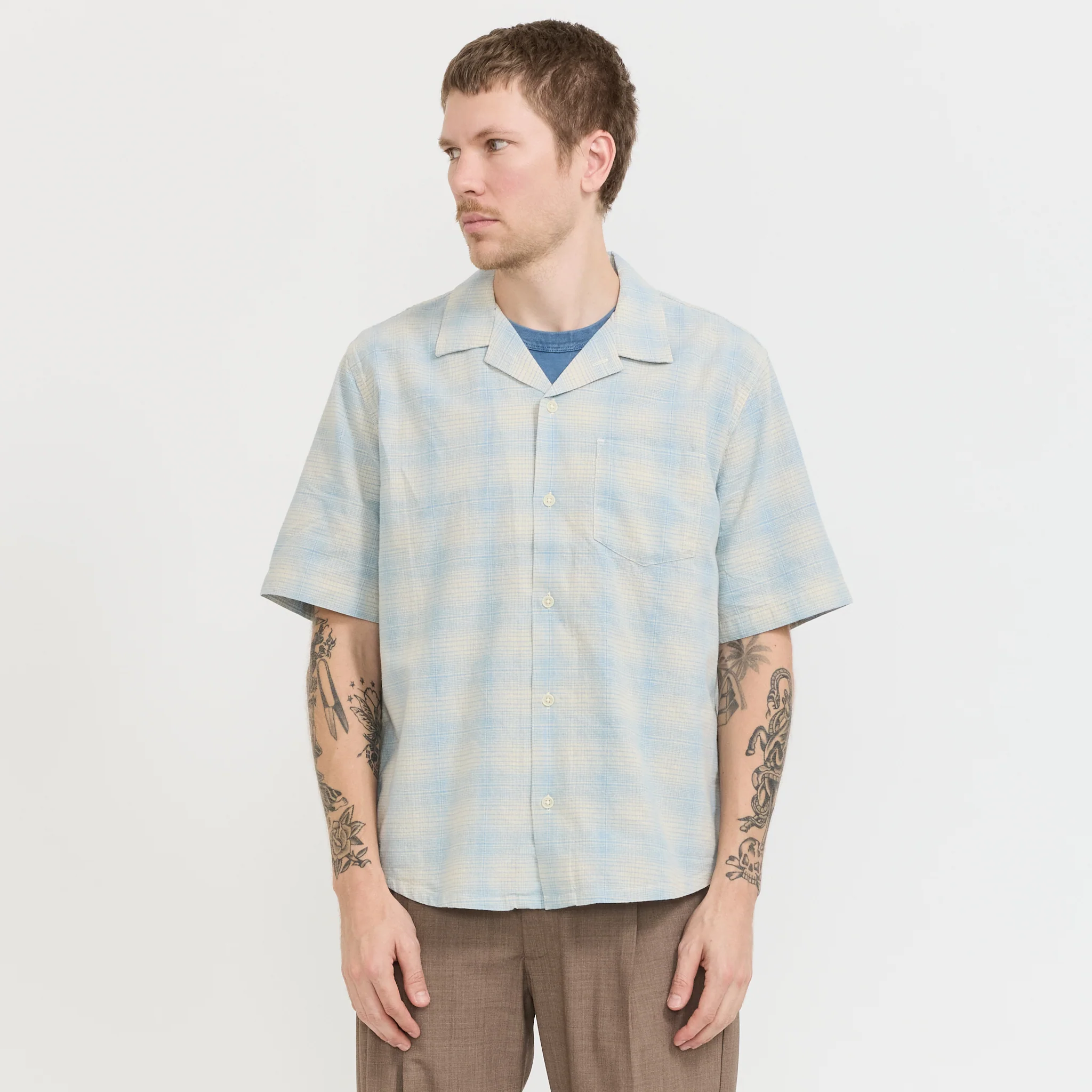 Linen Plaid SS Light Blue