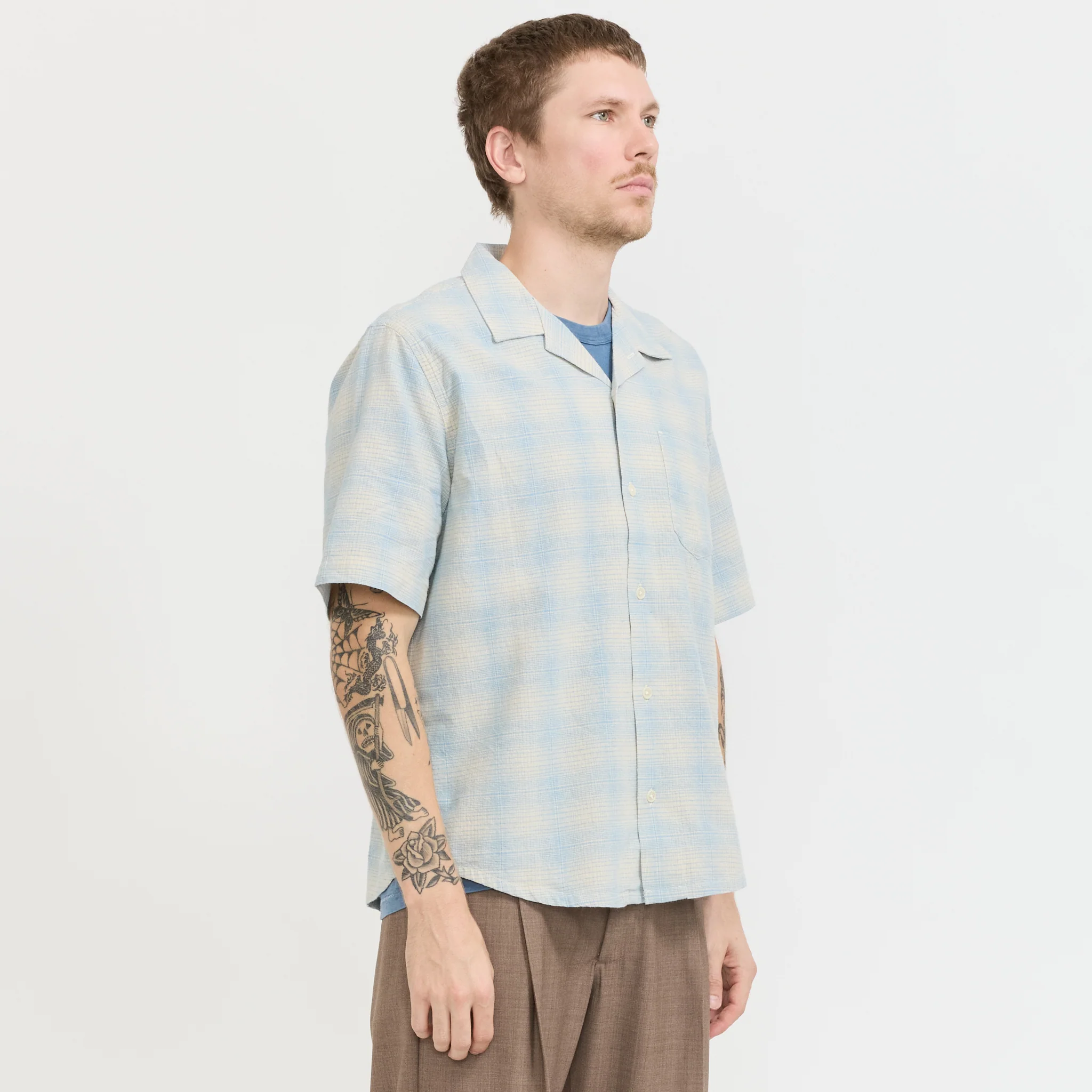 Linen Plaid SS Light Blue - Image 3