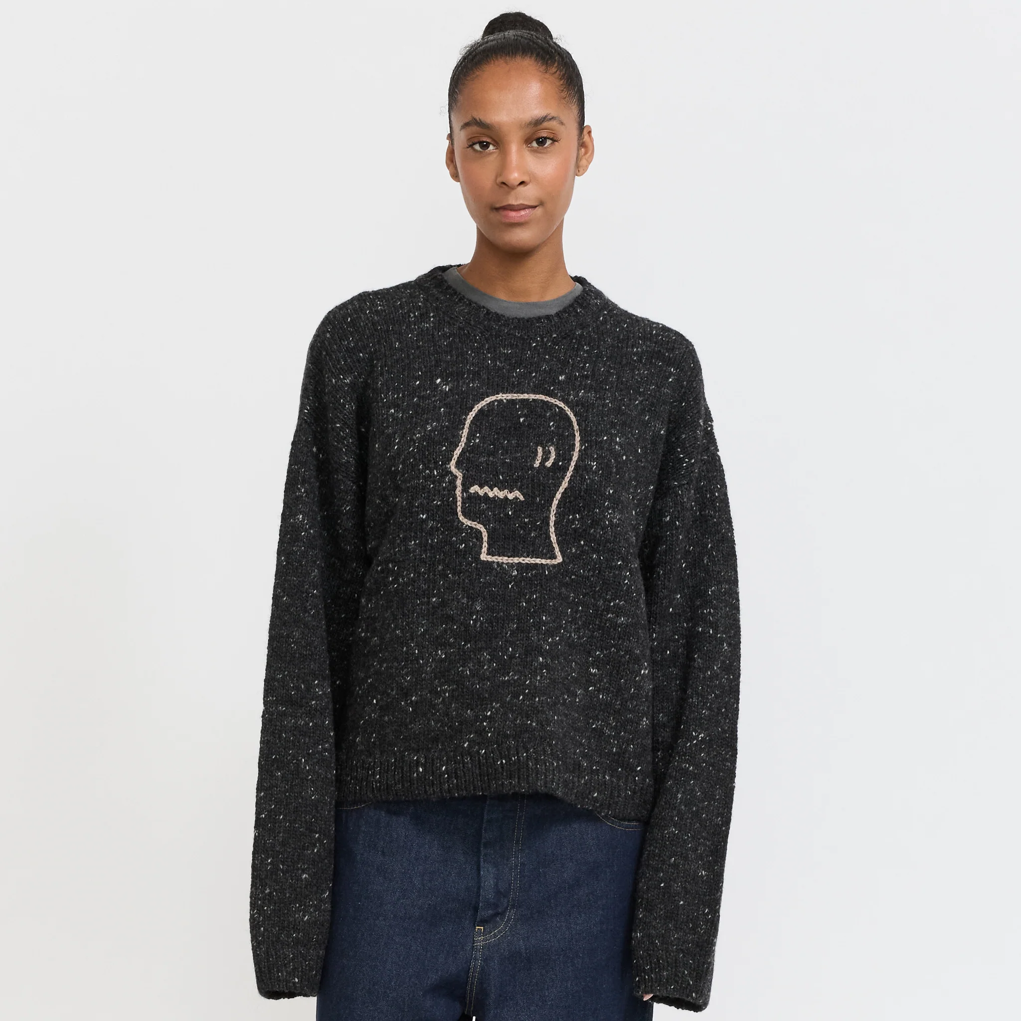 Logohead Alpaca Crewneck Sweater Charcoal Womens