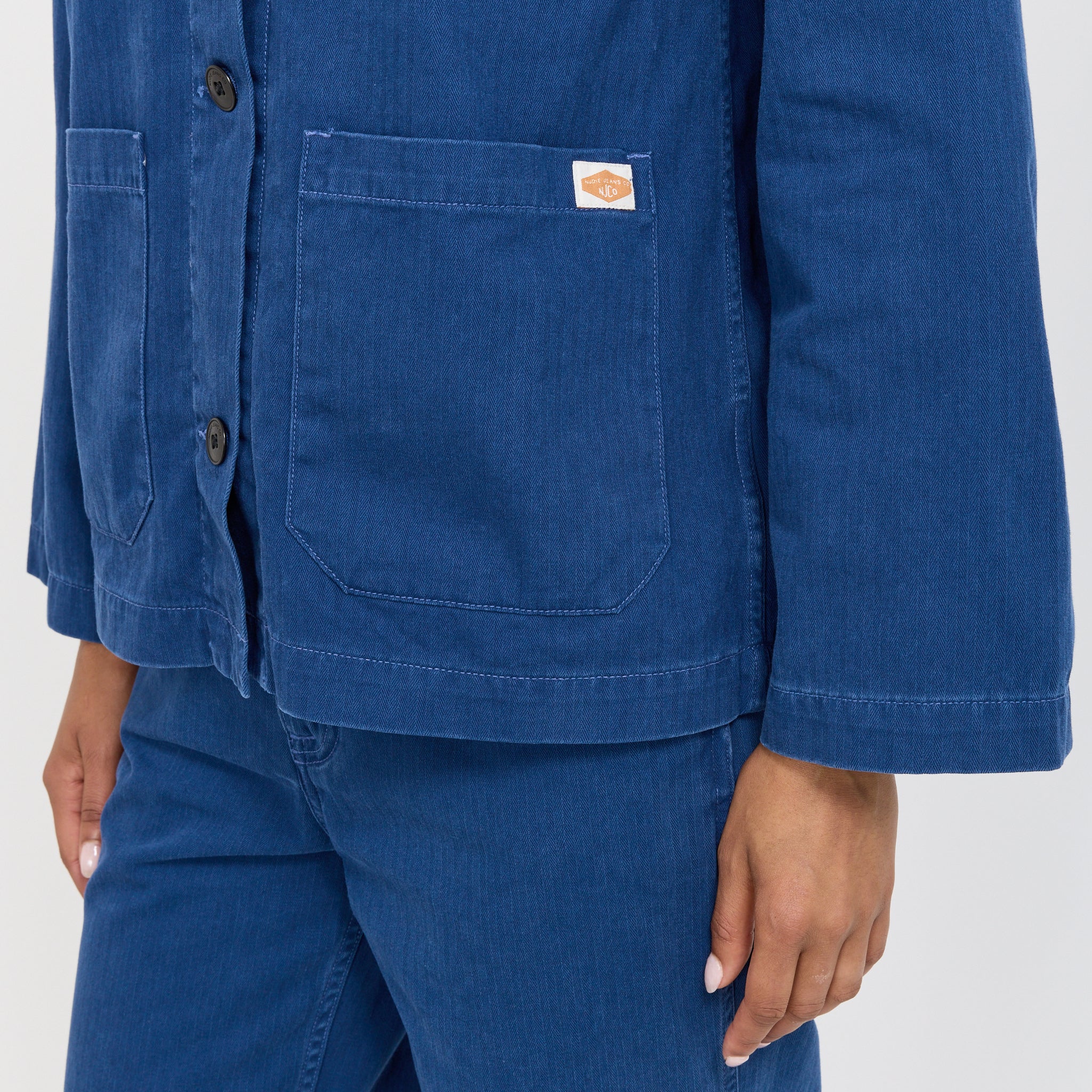 Lovis Herringbone Denim Jacket Blue - Image 6