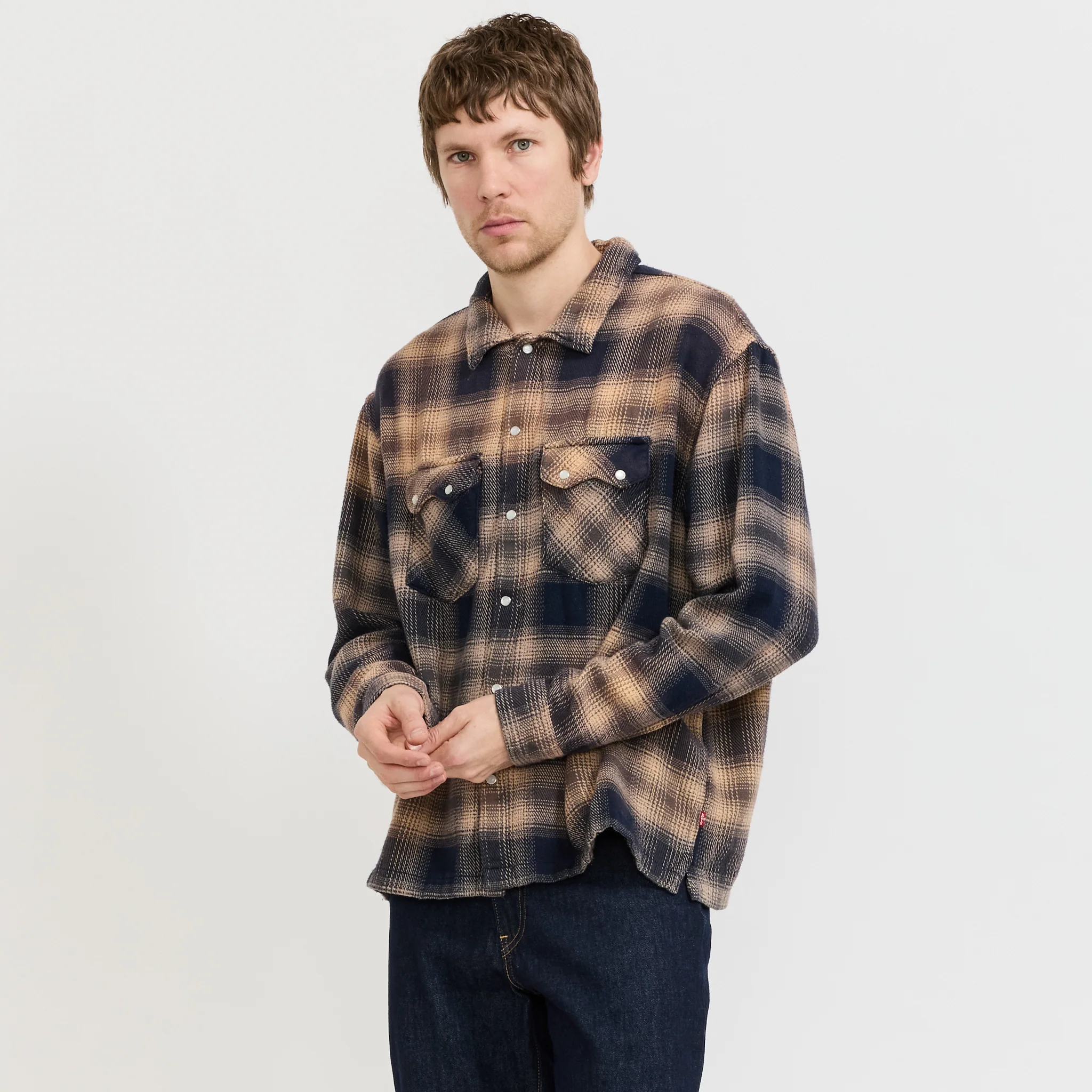 L/S Boxy Western Shirt Pier 89 Plaid Blue/Cream