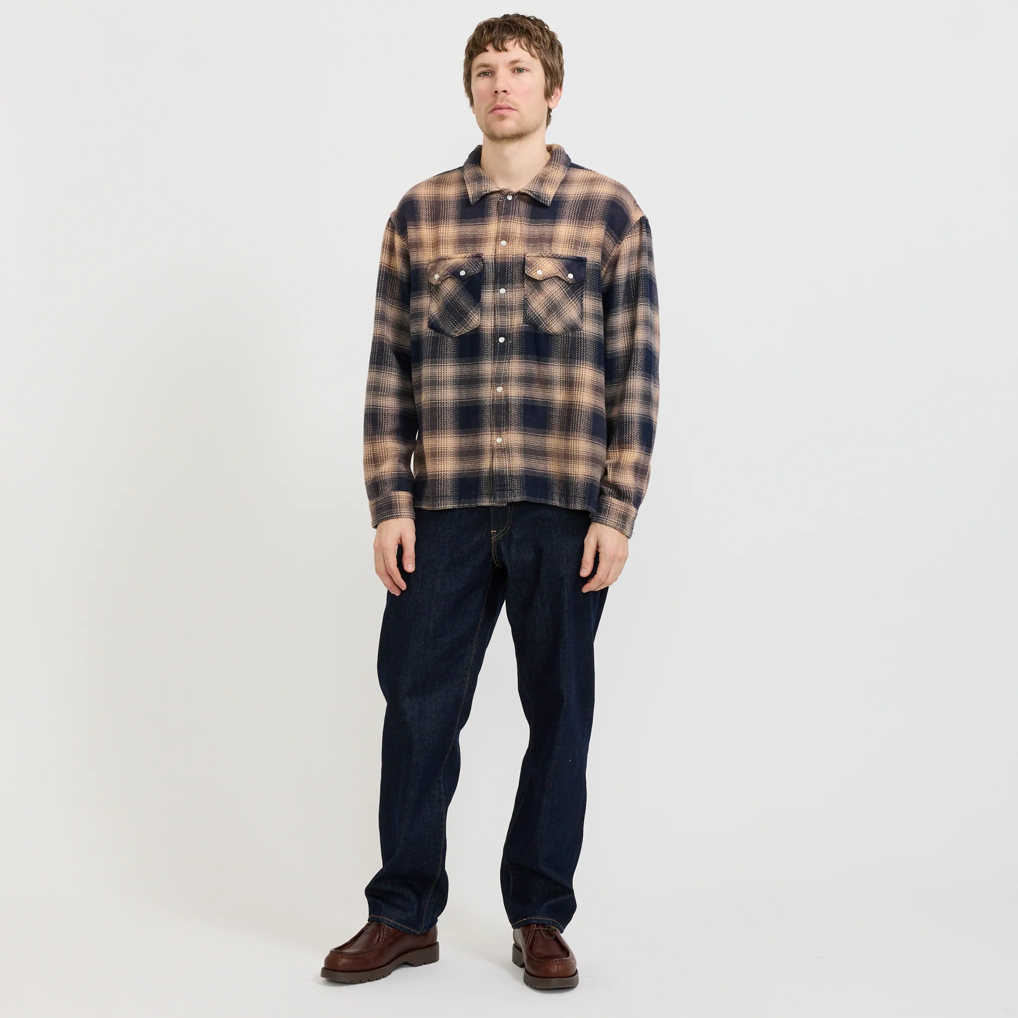 L/S Boxy Western Shirt Pier 89 Plaid Blue/Cream - Image 2