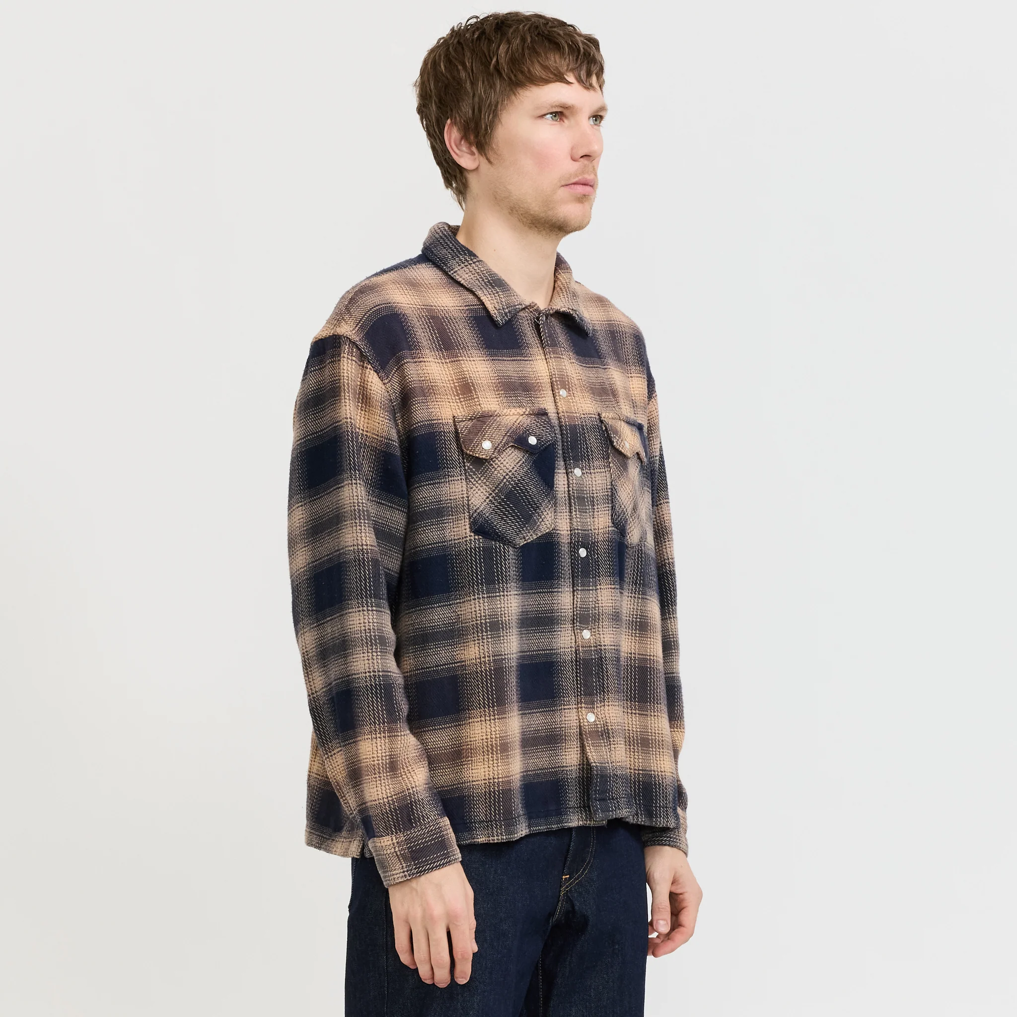 L/S Boxy Western Shirt Pier 89 Plaid Blue/Cream - Image 3