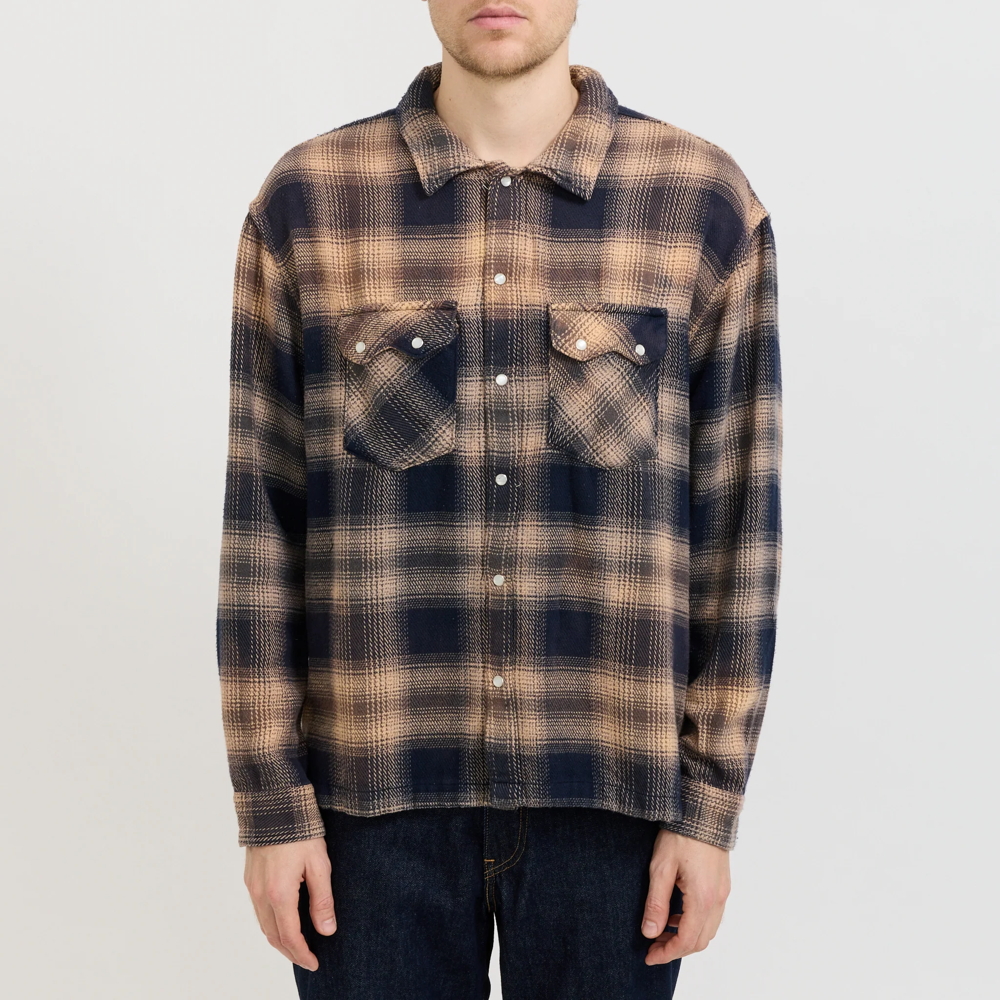 L/S Boxy Western Shirt Pier 89 Plaid Blue/Cream - Image 5