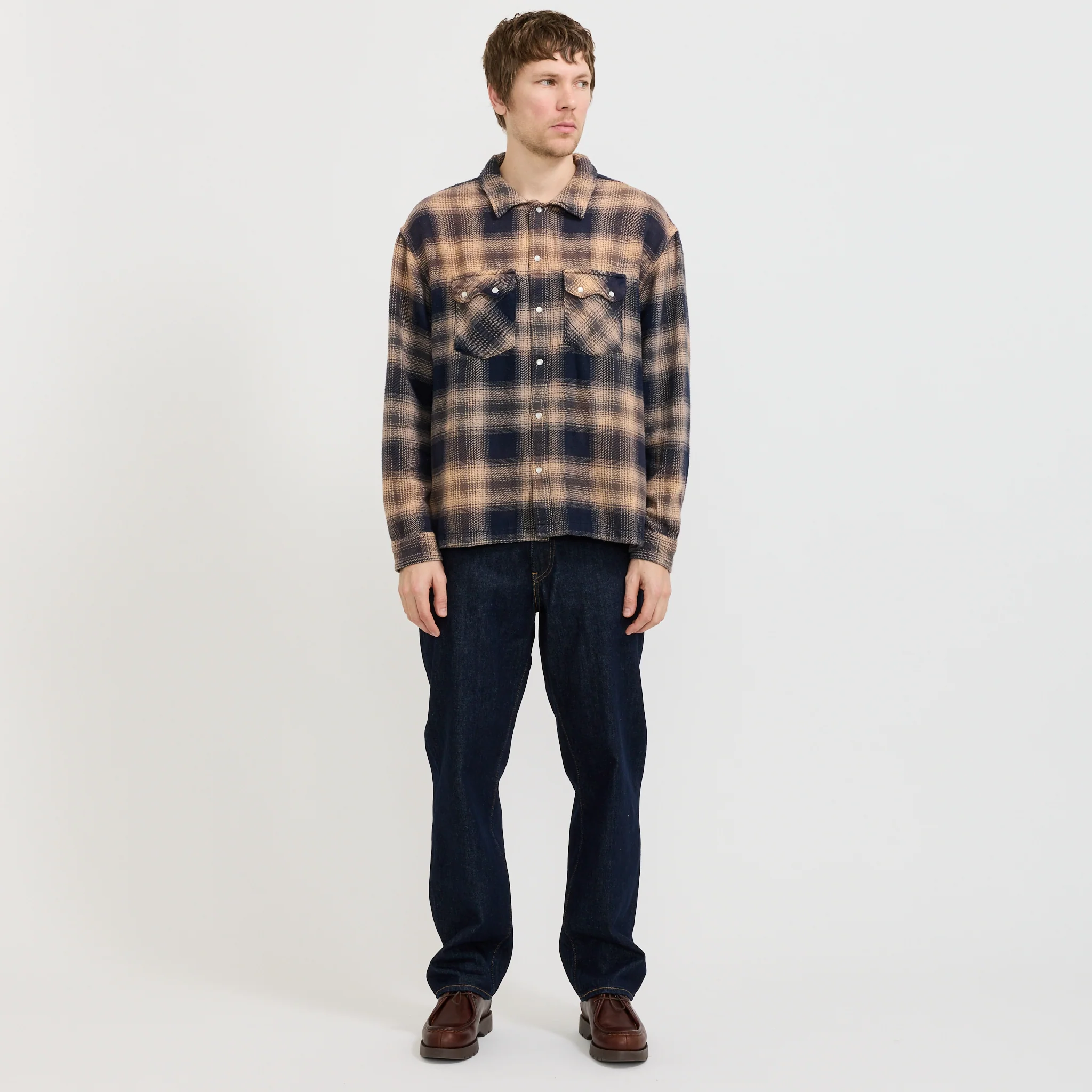 L/S Boxy Western Shirt Pier 89 Plaid Blue/Cream - Image 6