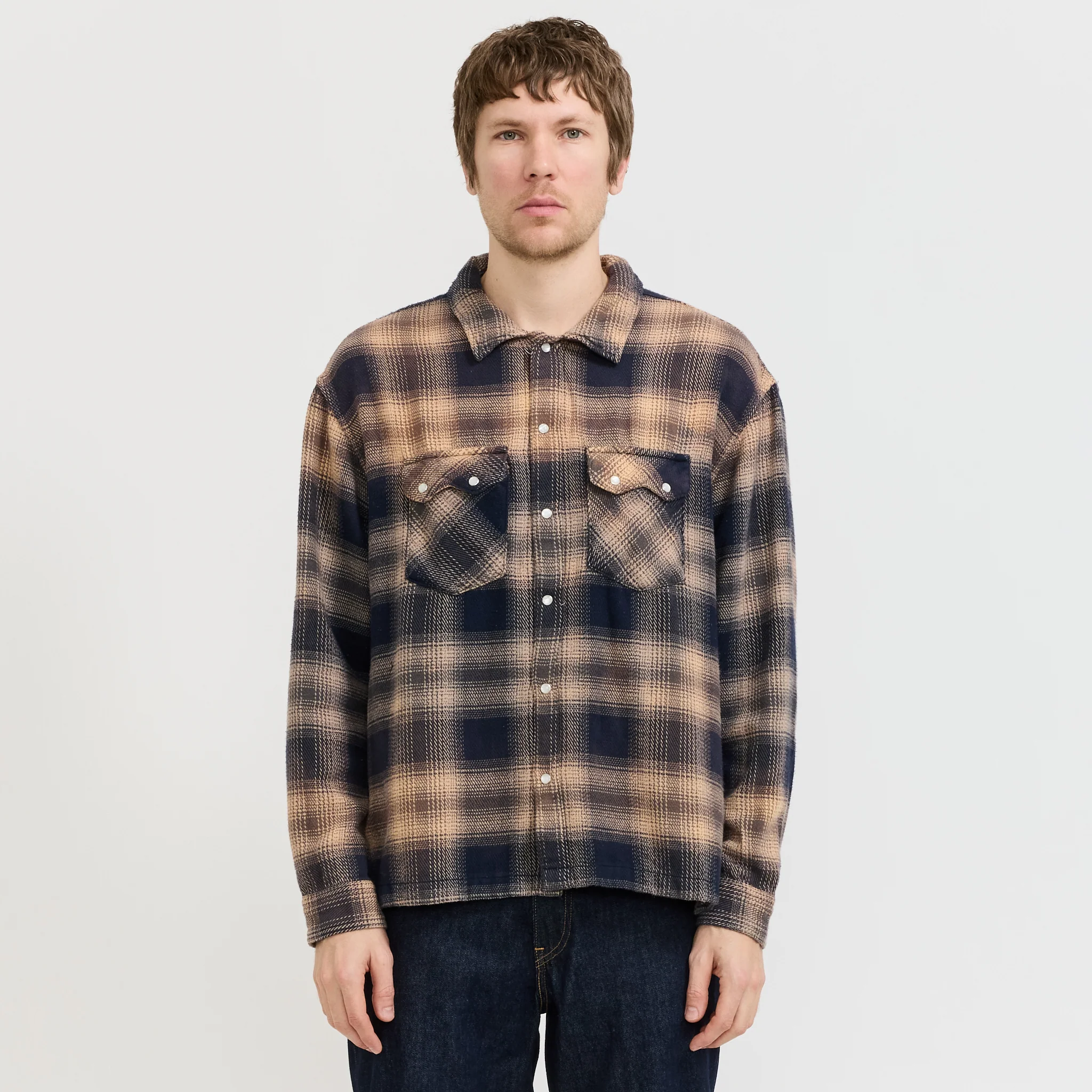 L/S Boxy Western Shirt Pier 89 Plaid Blue/Cream - Image 7