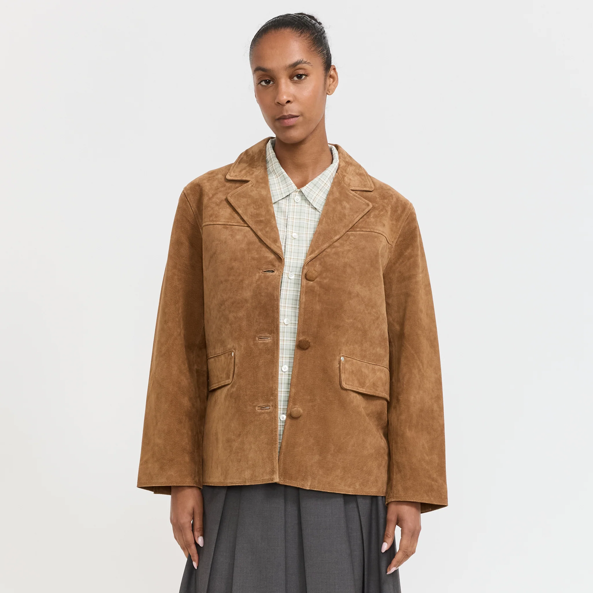 Maira Suede Long Jacket Brown
