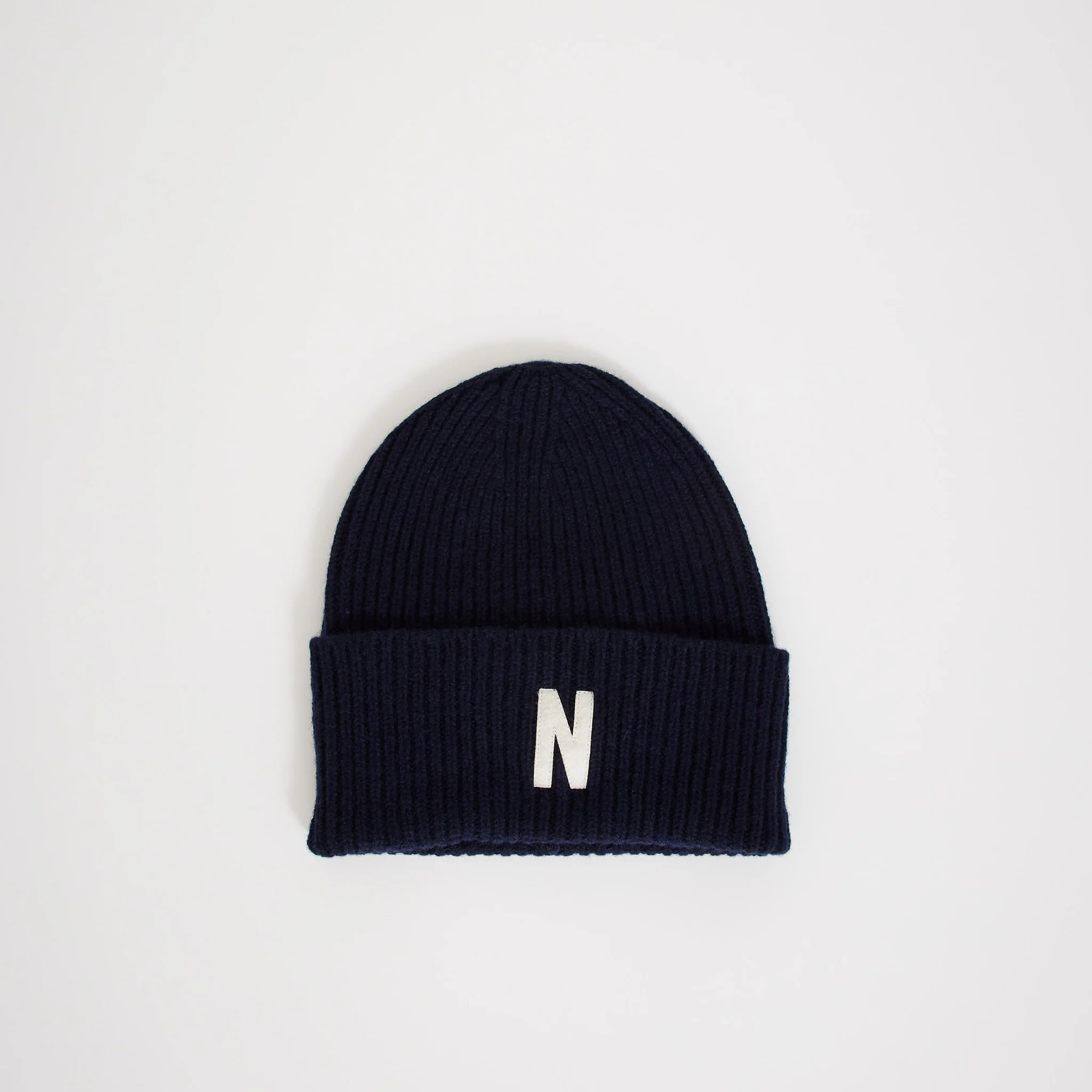 Merino Lambswool Rib N Logo Beanie Dark Navy