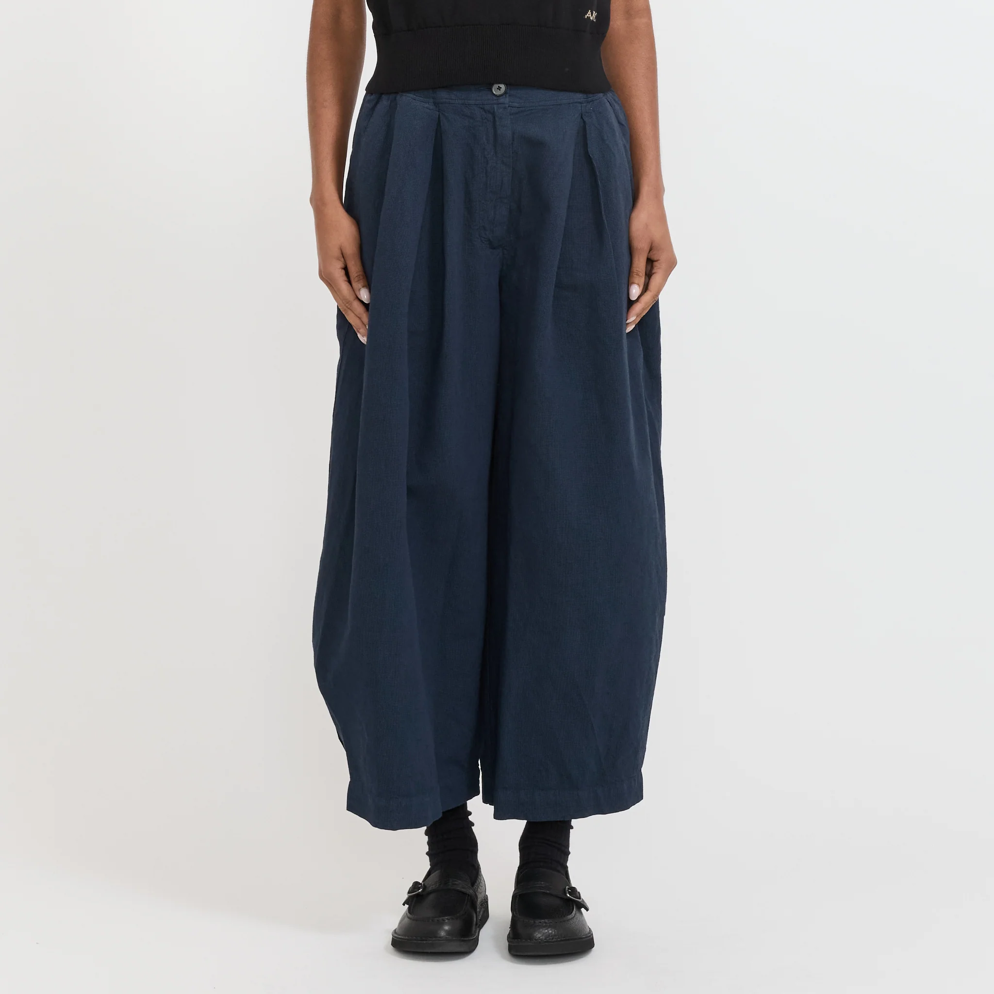 Micro Houndstooth Wide Leg Trousers Steel Blue