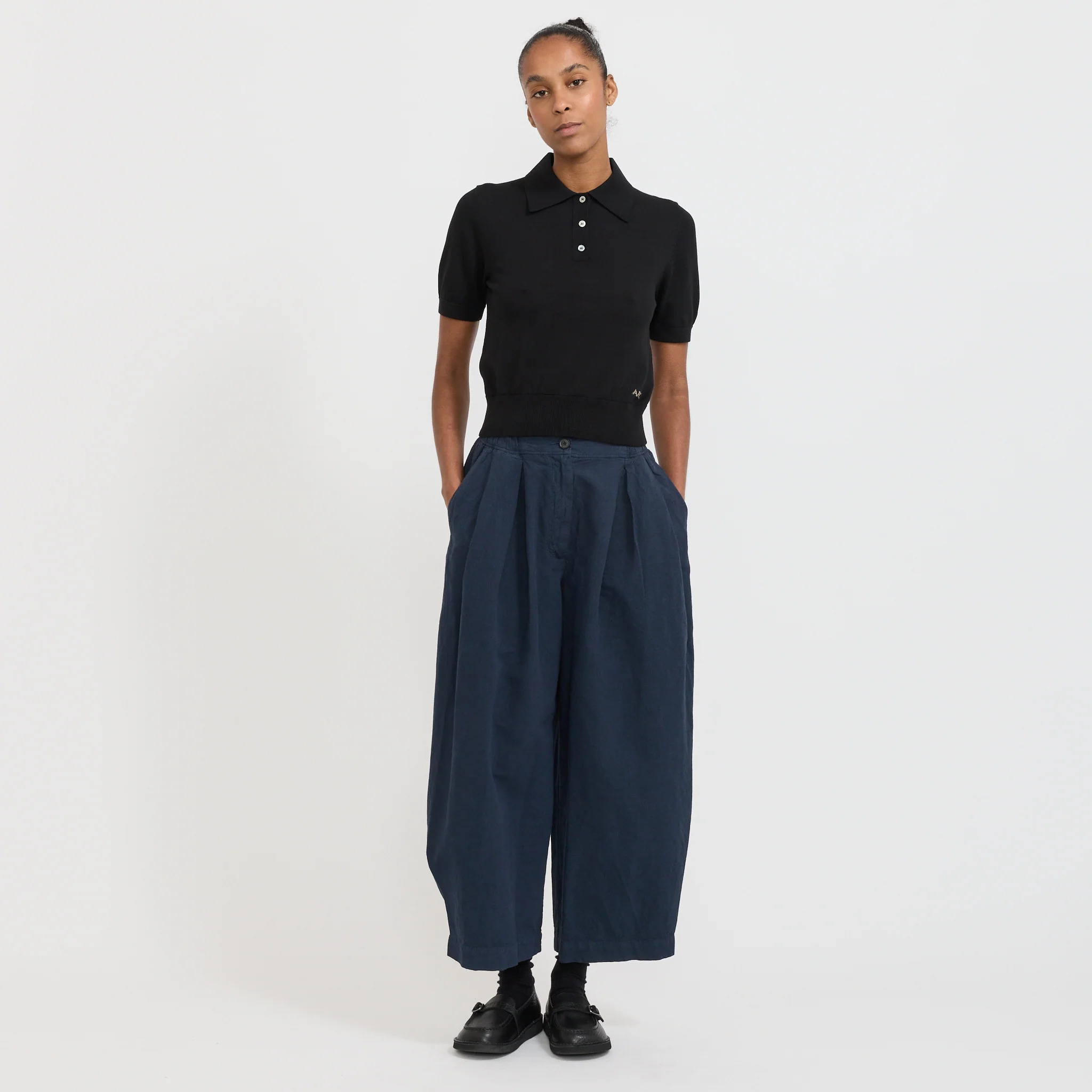 Micro Houndstooth Wide Leg Trousers Steel Blue - Image 2