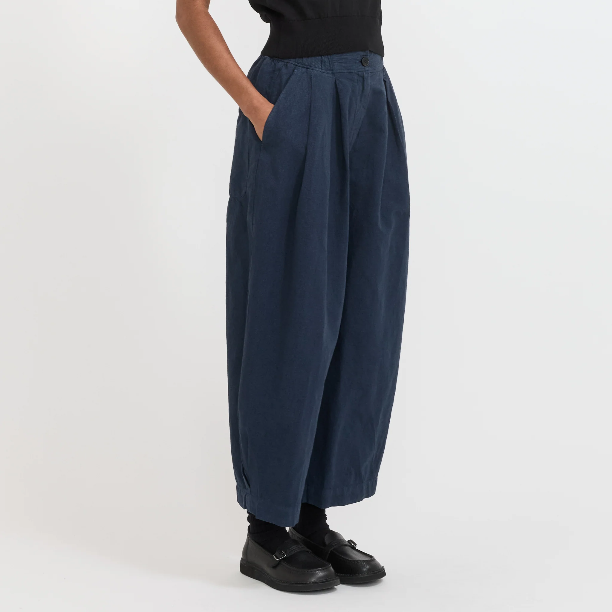 Micro Houndstooth Wide Leg Trousers Steel Blue - Image 3
