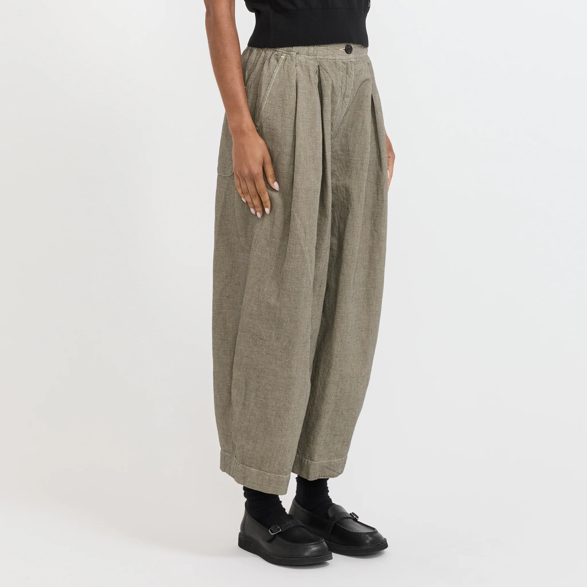 Micro Houndstooth Wide Leg Trousers Vintage White - Image 3