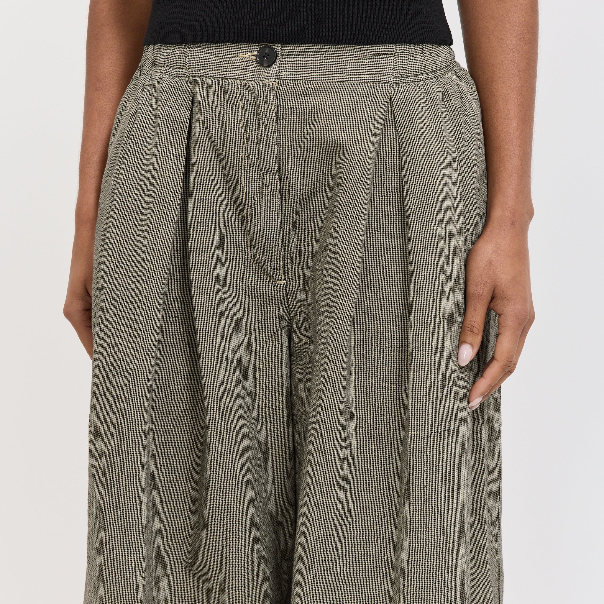 Micro Houndstooth Wide Leg Trousers Vintage White - Image 5