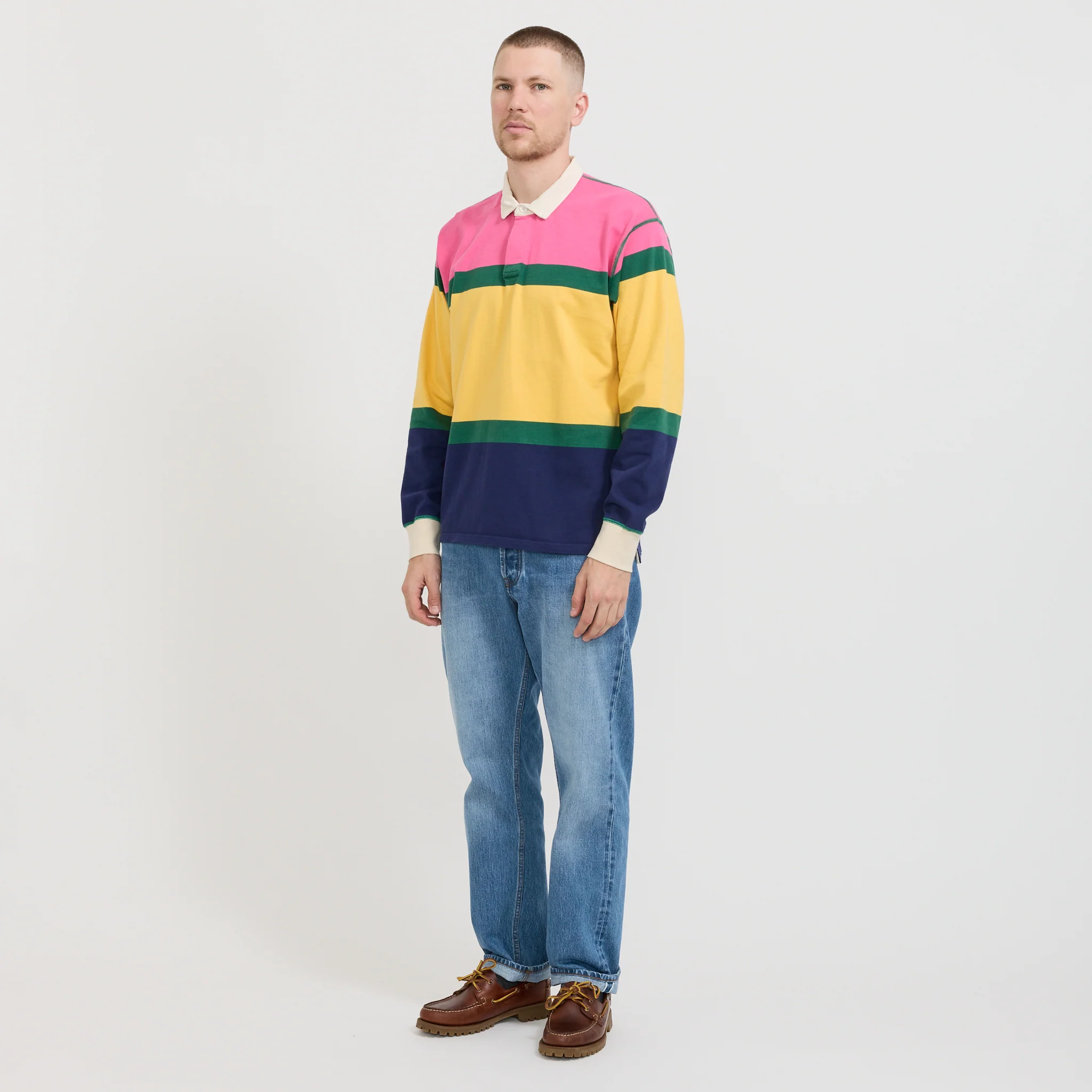 Multi Panels Rugby Shirt Pink/Green/Yellow/Navy - Image 2