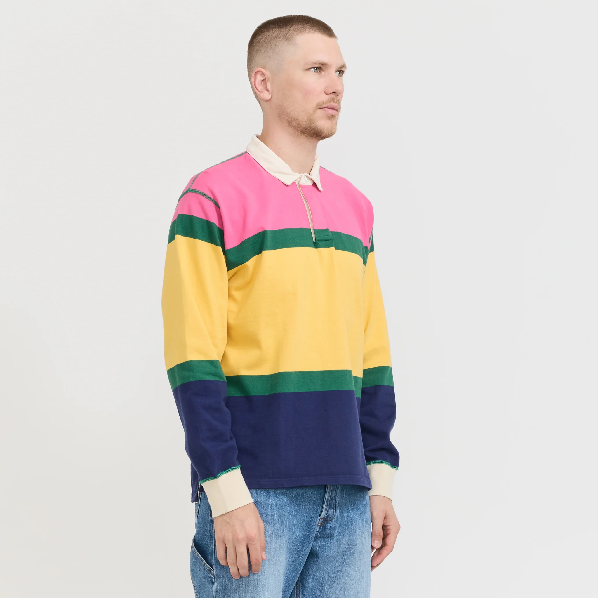 Multi Panels Rugby Shirt Pink/Green/Yellow/Navy - Image 3
