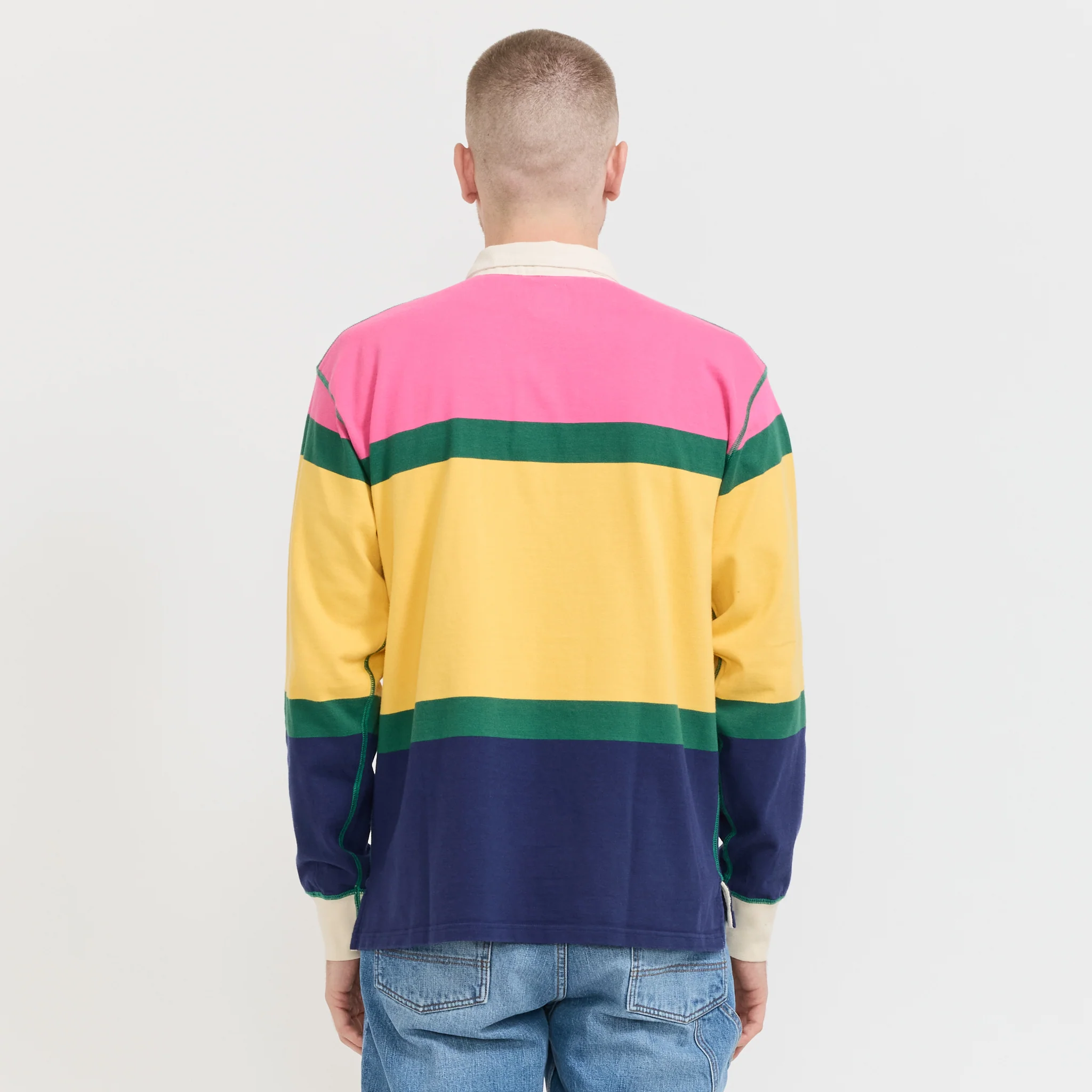 Multi Panels Rugby Shirt Pink/Green/Yellow/Navy - Image 4