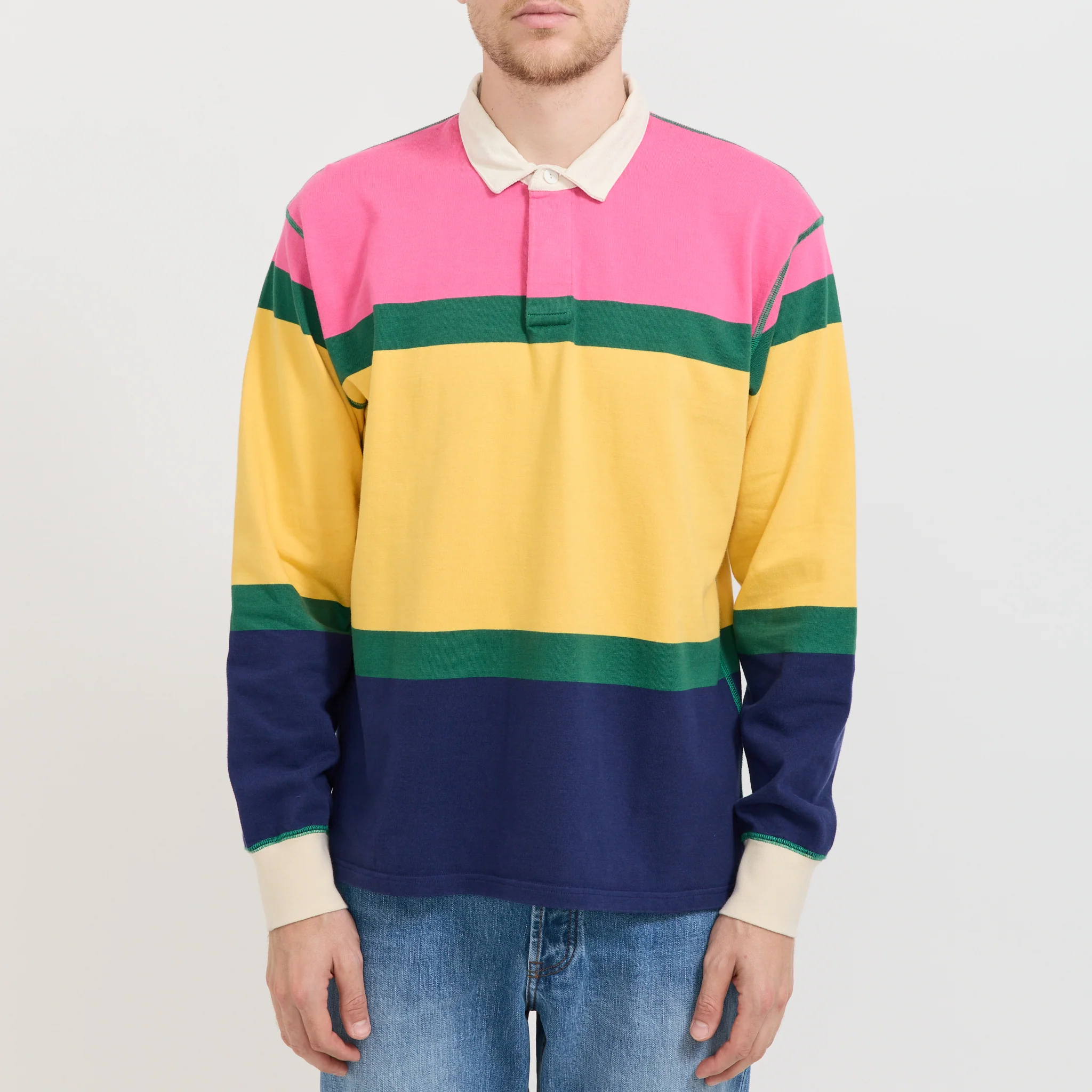 Multi Panels Rugby Shirt Pink/Green/Yellow/Navy - Image 5