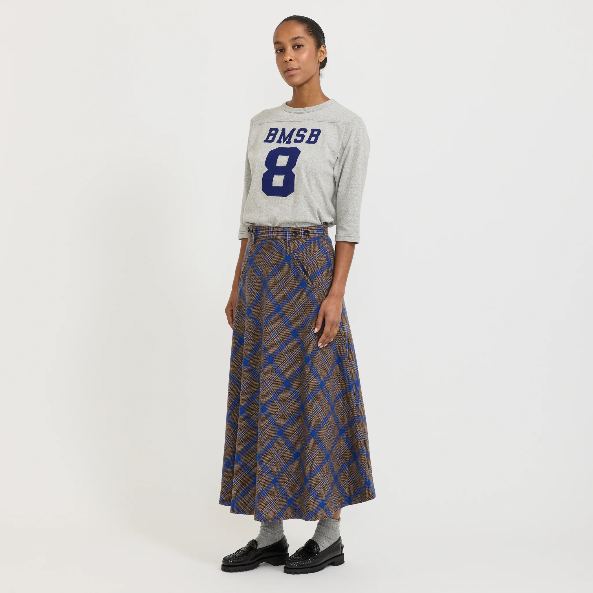 O.Check Long A-Line Skirt Brown - Image 2
