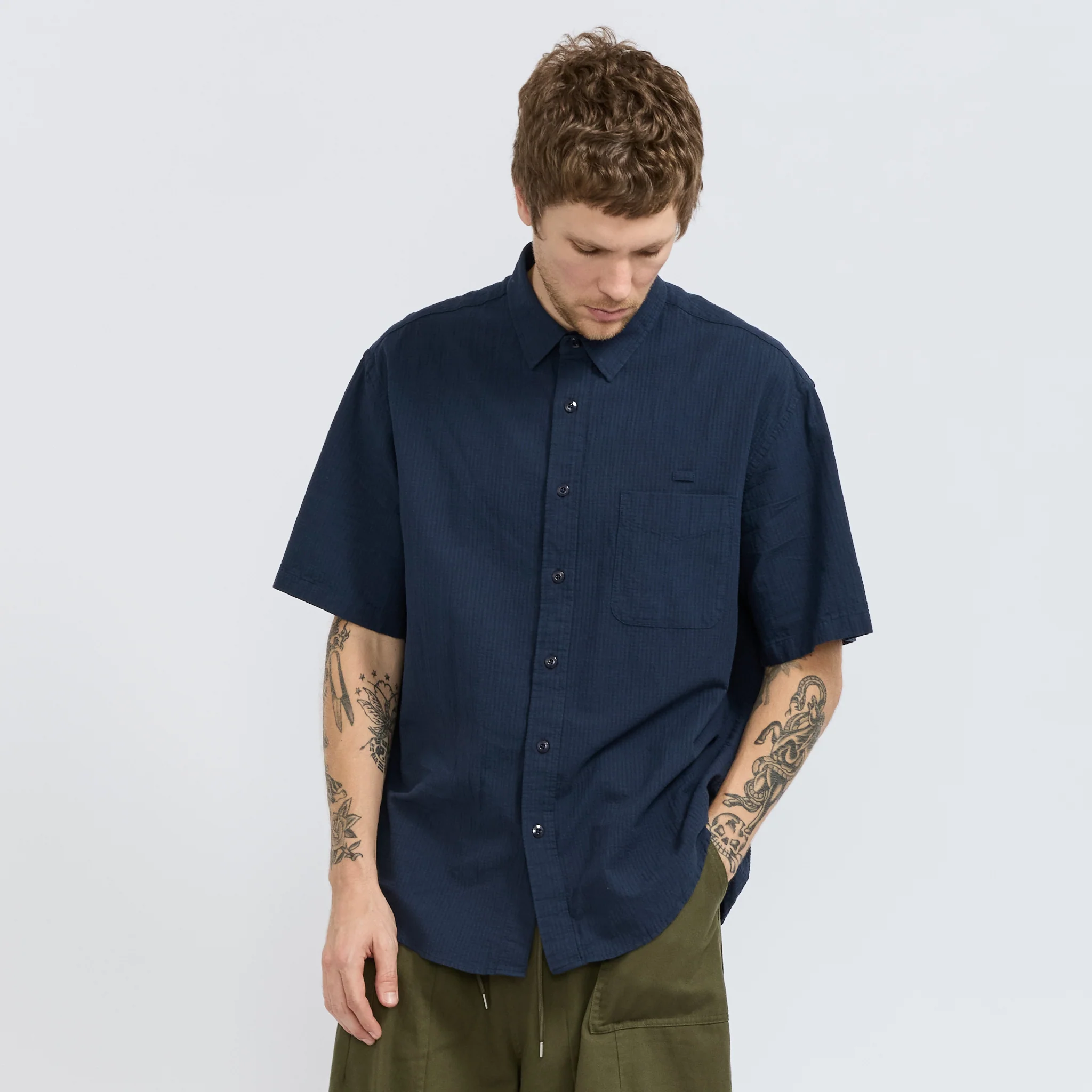 OG Dobby Weave Seersucker Half Shirt Navy