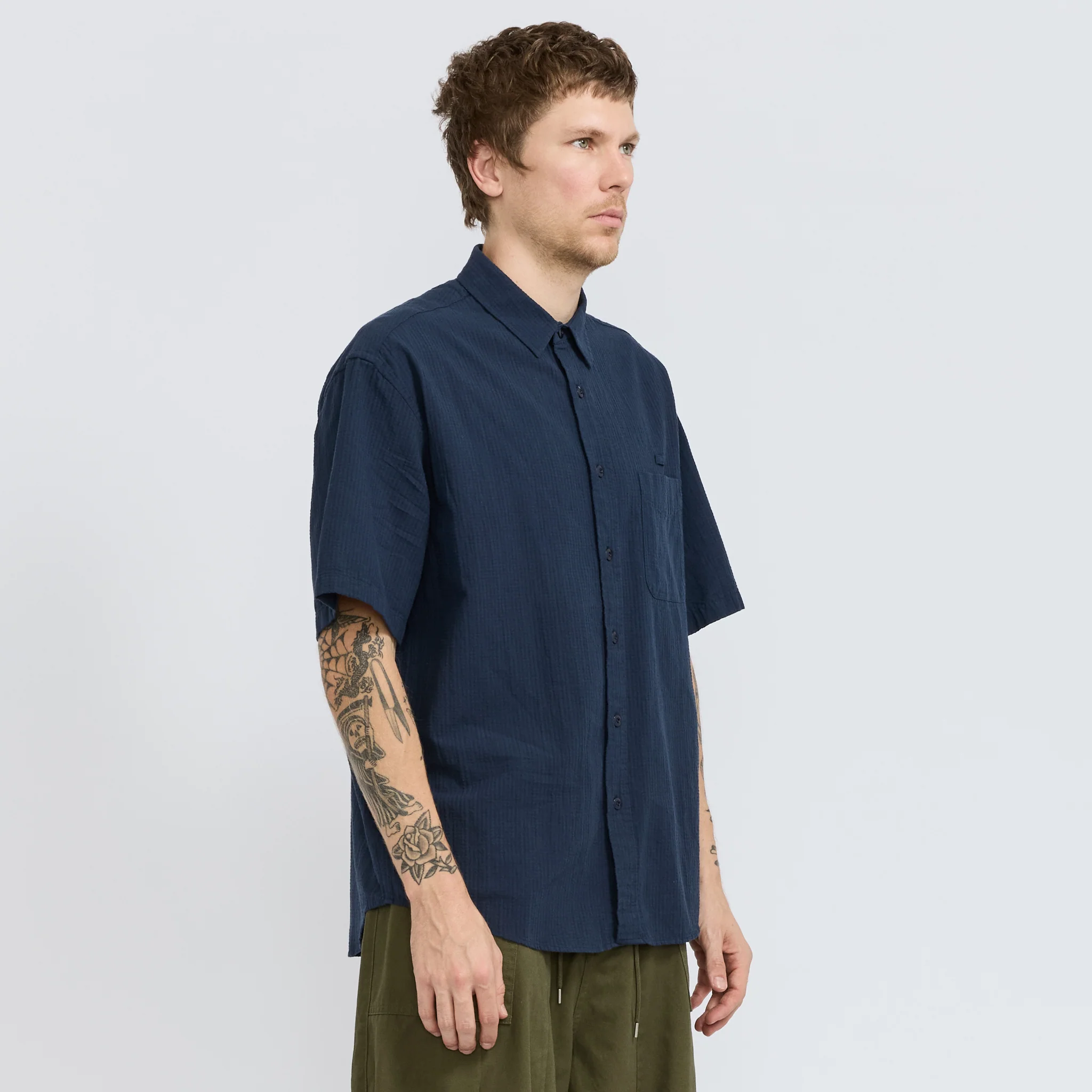 OG Dobby Weave Seersucker Half Shirt Navy - Image 3