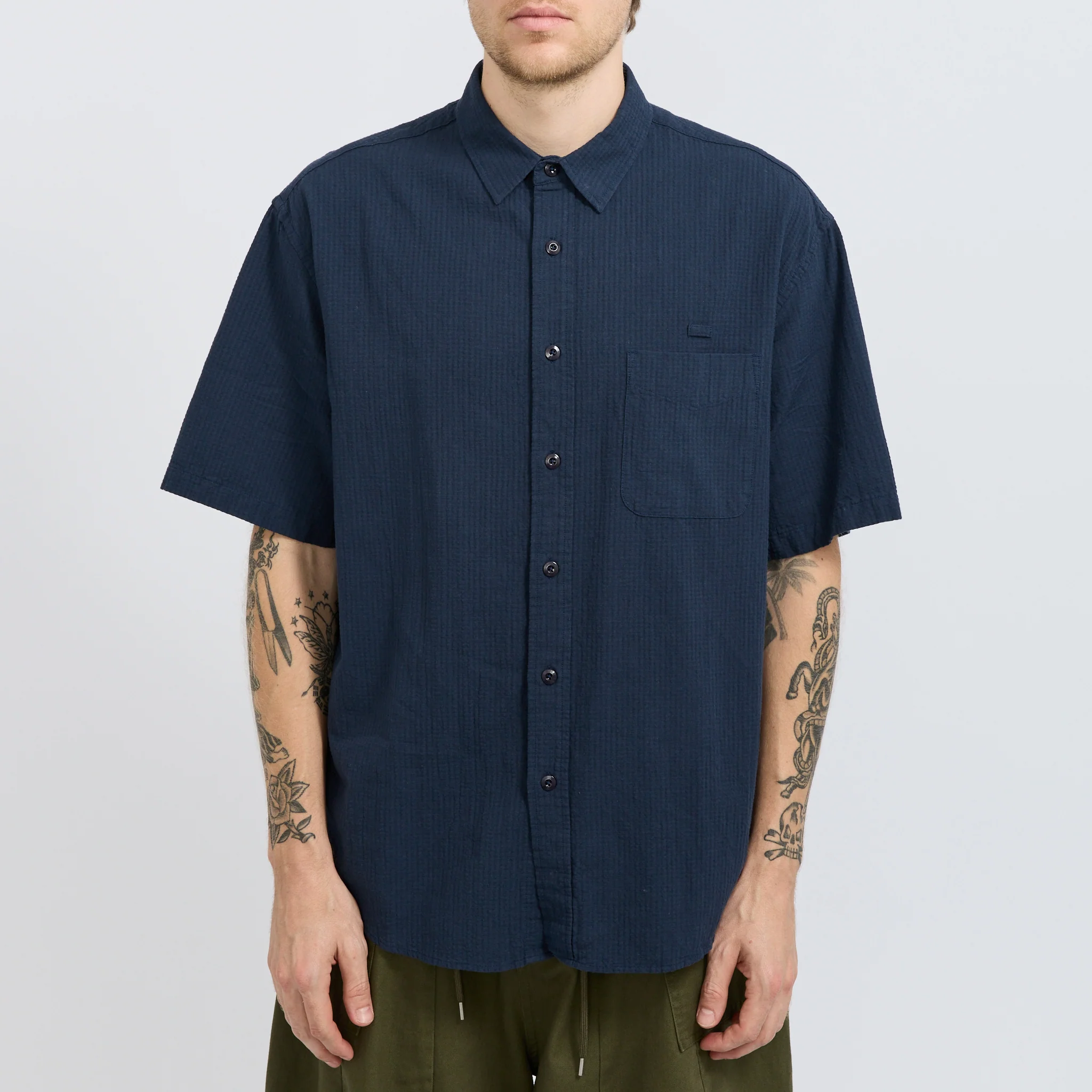 OG Dobby Weave Seersucker Half Shirt Navy - Image 5
