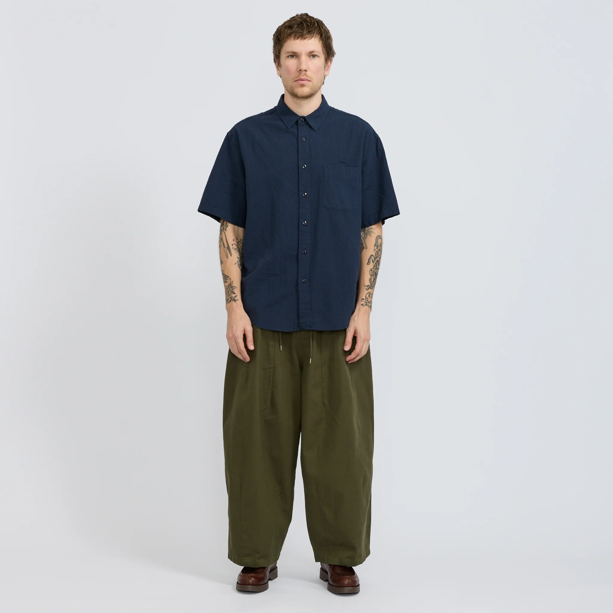OG Dobby Weave Seersucker Half Shirt Navy - Image 6