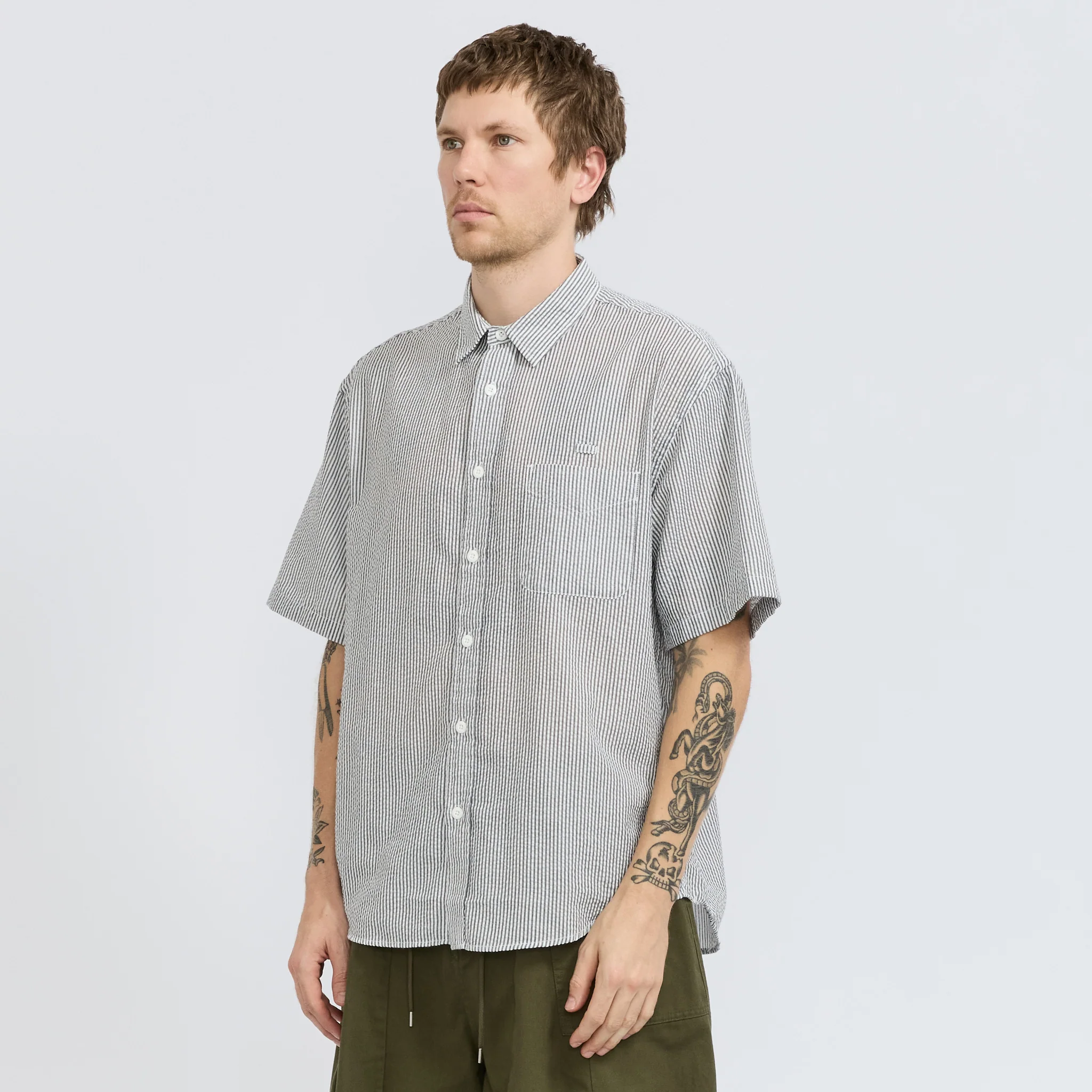 OG Stripe Seersucker Half Shirt Black