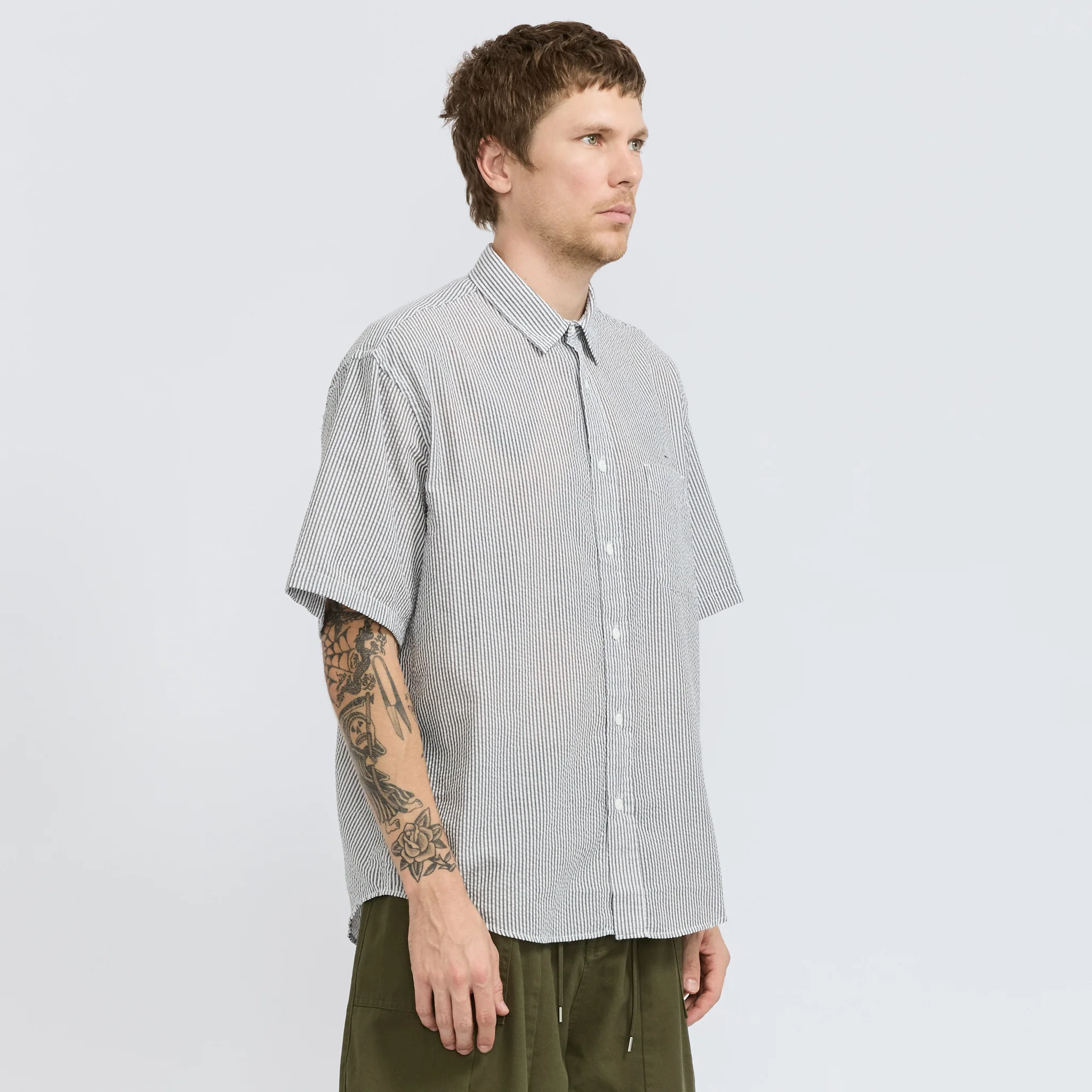 OG Stripe Seersucker Half Shirt Black - Image 4