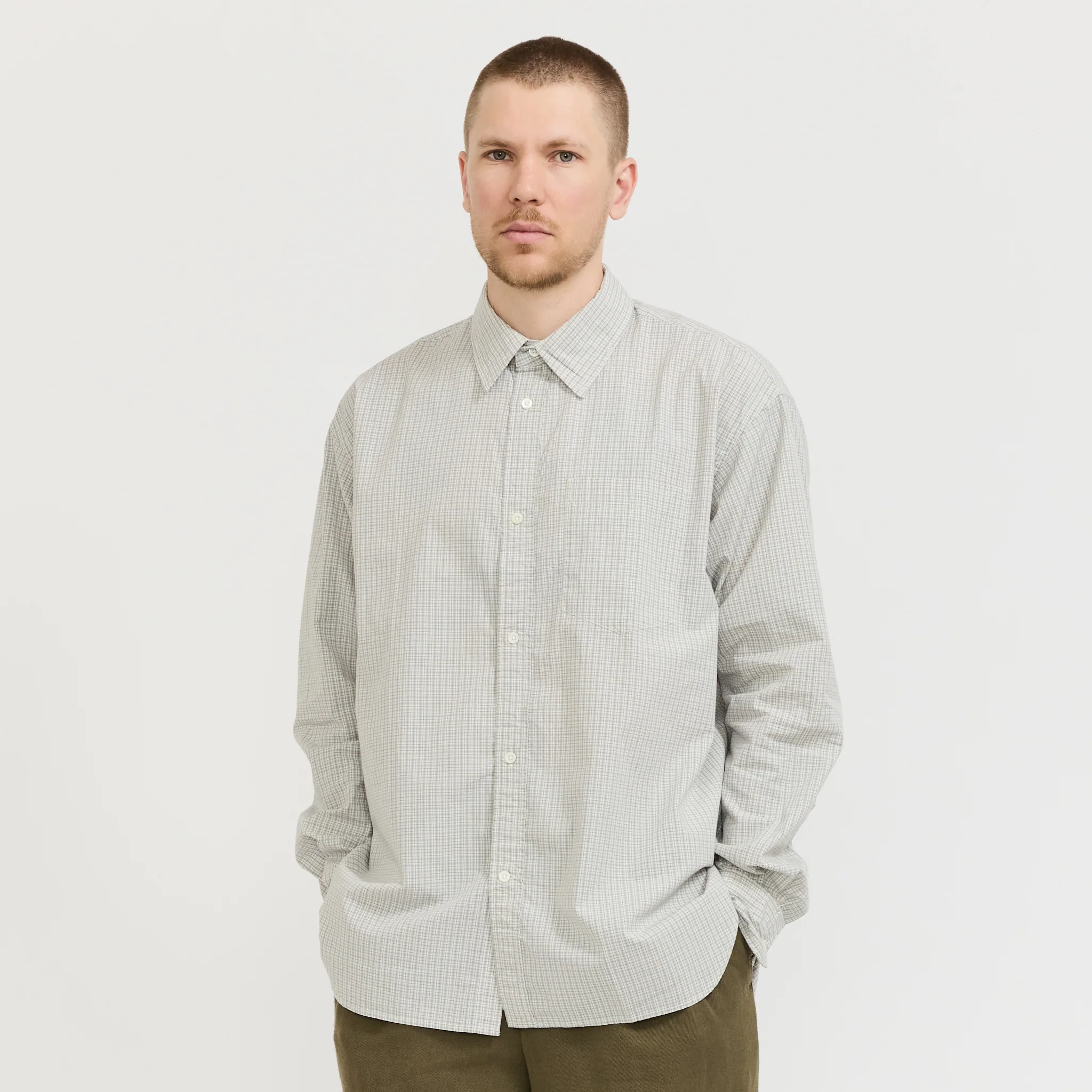 Ole Oversize Poplin Check Shirt Oatmeal