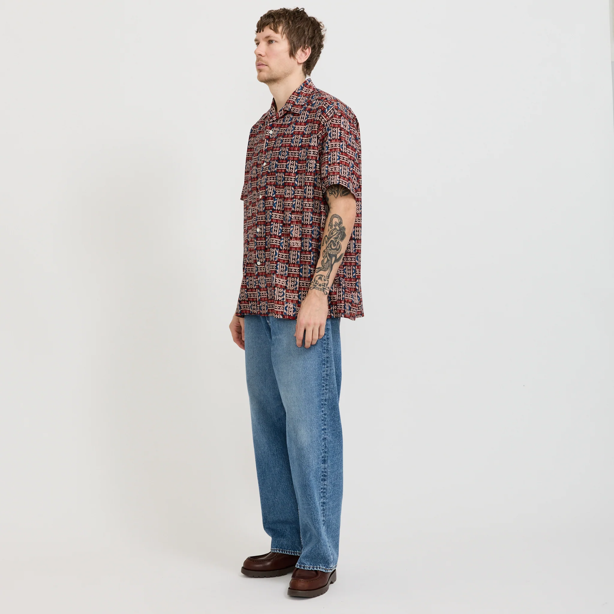 Open Collar Block Print Red - Image 2