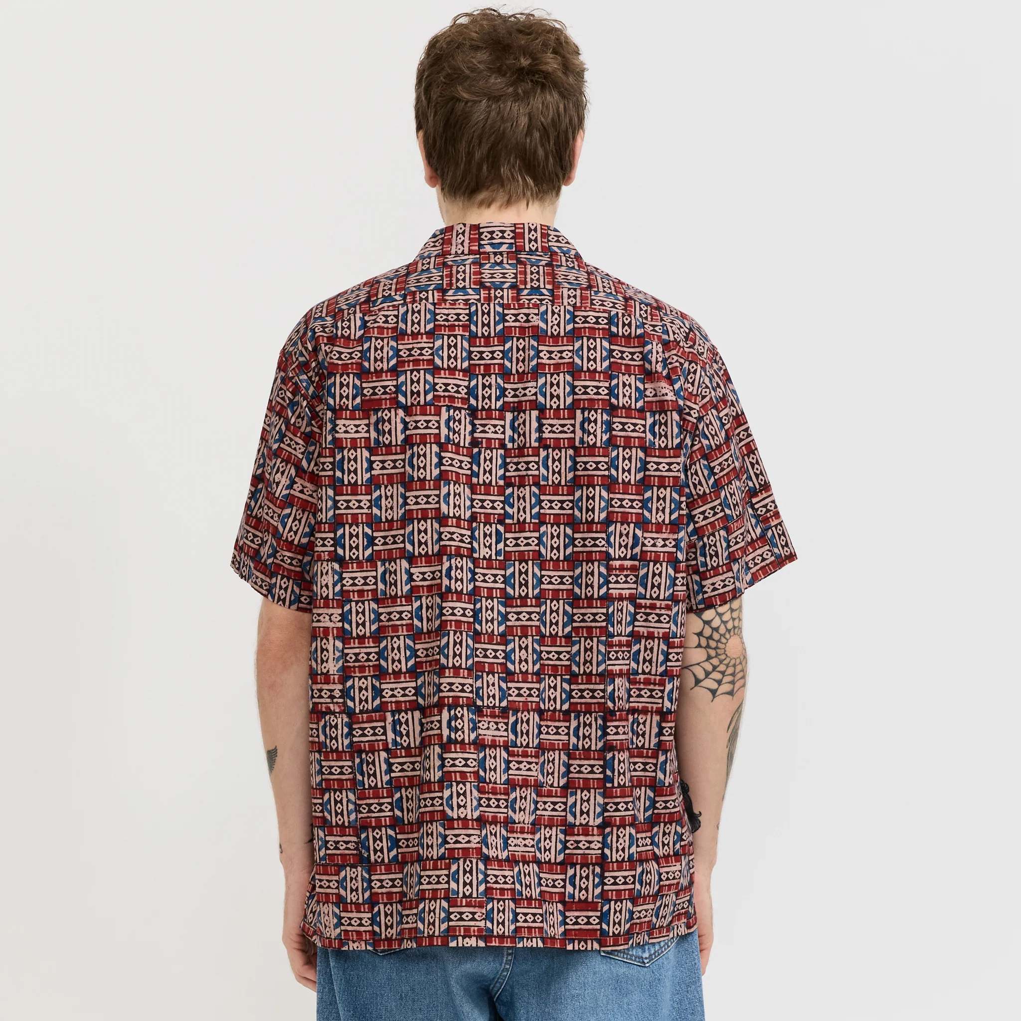 Open Collar Block Print Red - Image 4