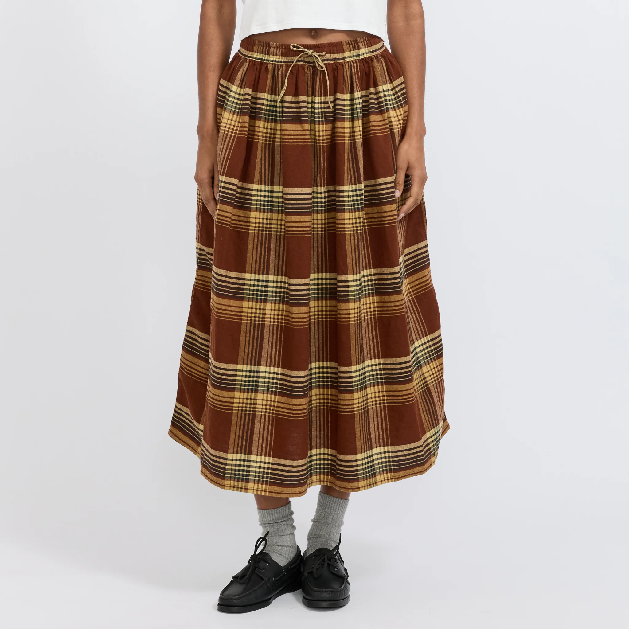 Original Check Gathered Skirt Brown Check