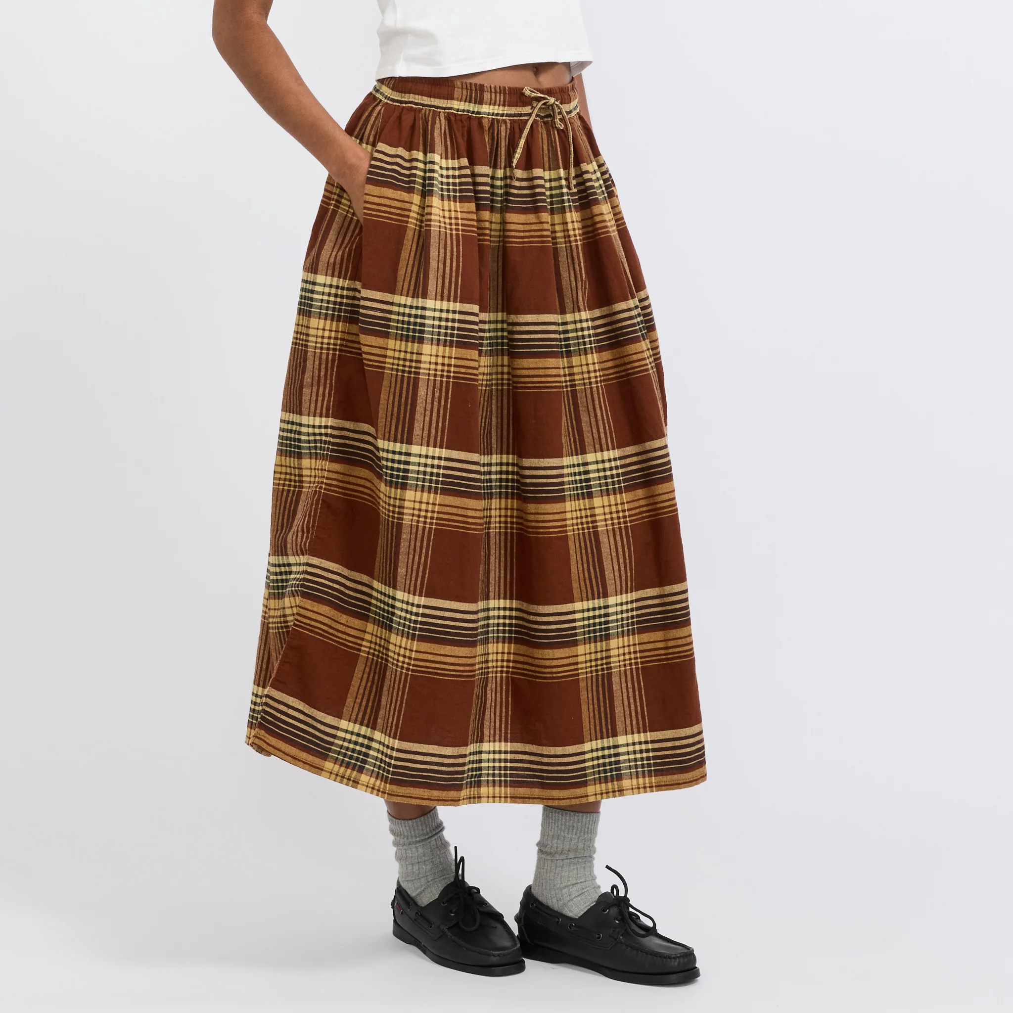 Original Check Gathered Skirt Brown Check - Image 3