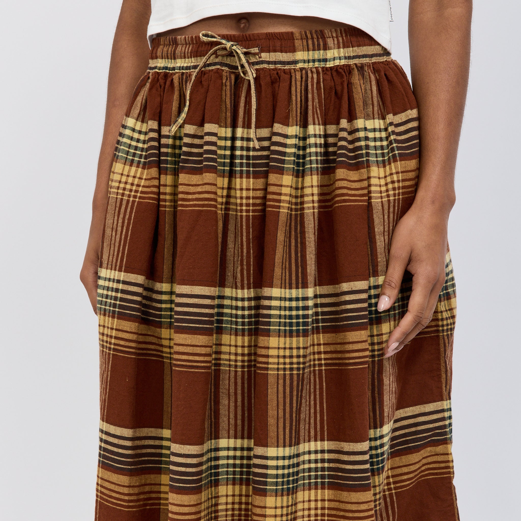 Original Check Gathered Skirt Brown Check - Image 5