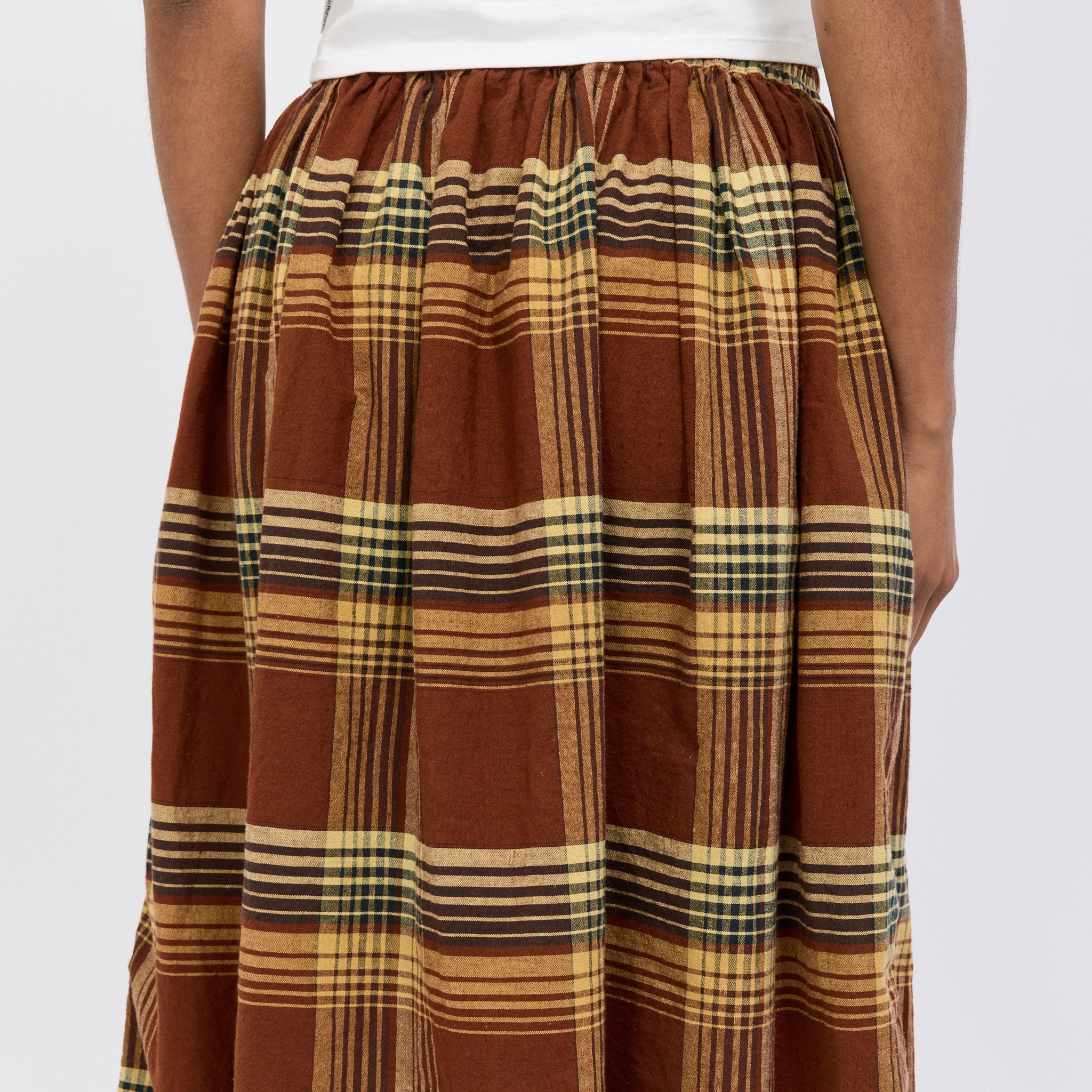 Original Check Gathered Skirt Brown Check - Image 6