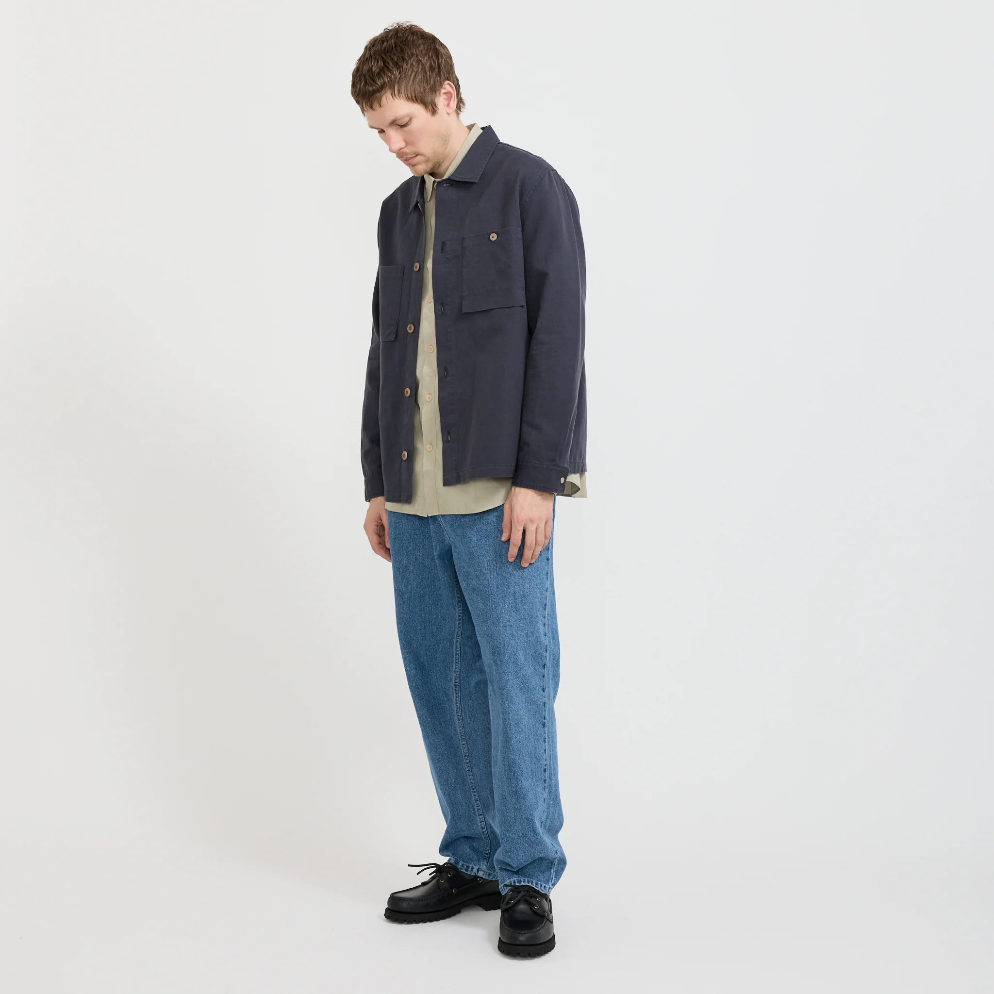 Patch Overshirt Dark Navy Slub Linen - Image 2
