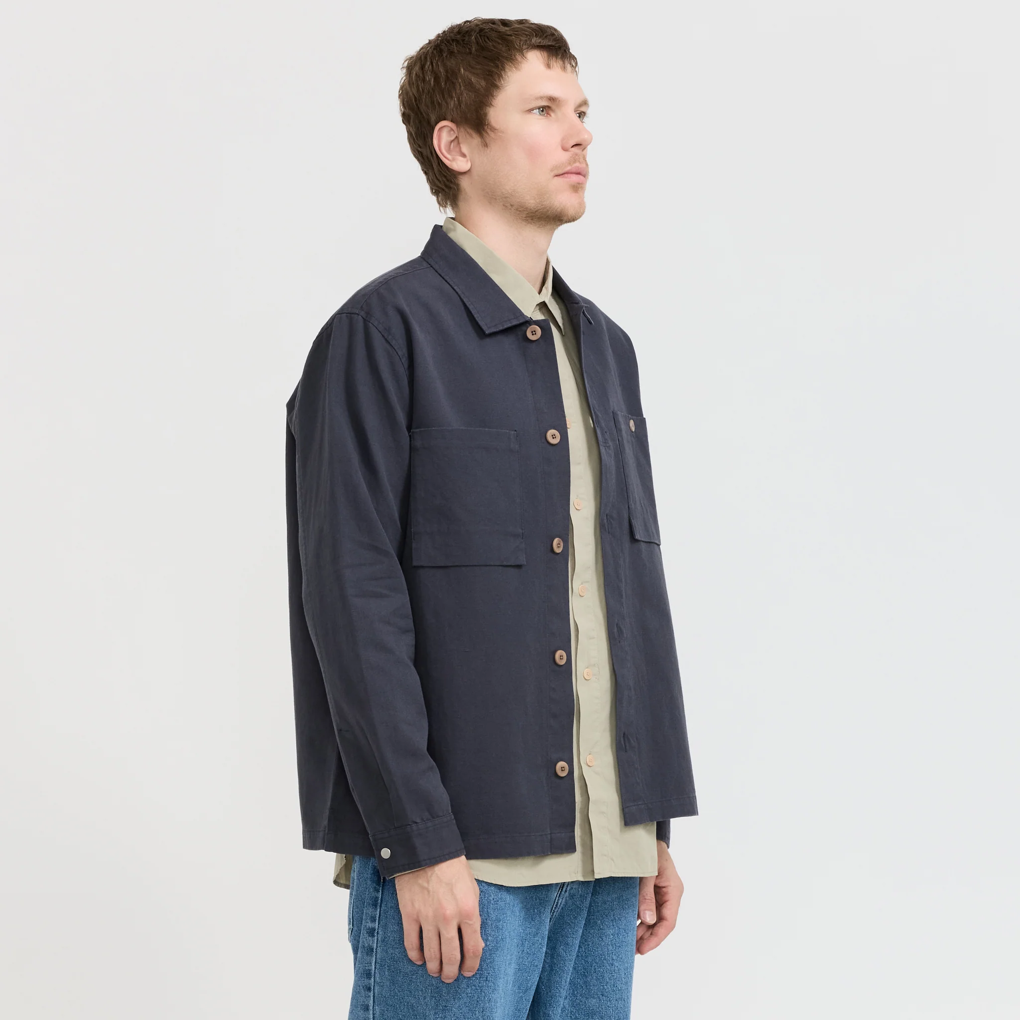 Patch Overshirt Dark Navy Slub Linen - Image 3