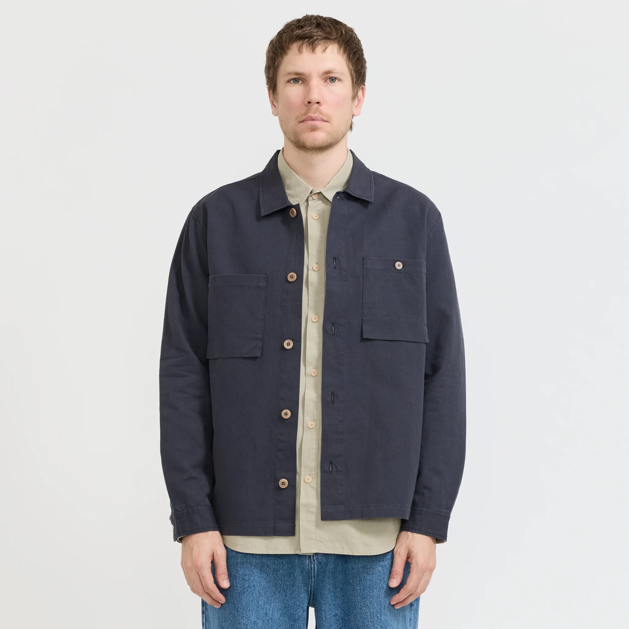 Patch Overshirt Dark Navy Slub Linen - Image 6