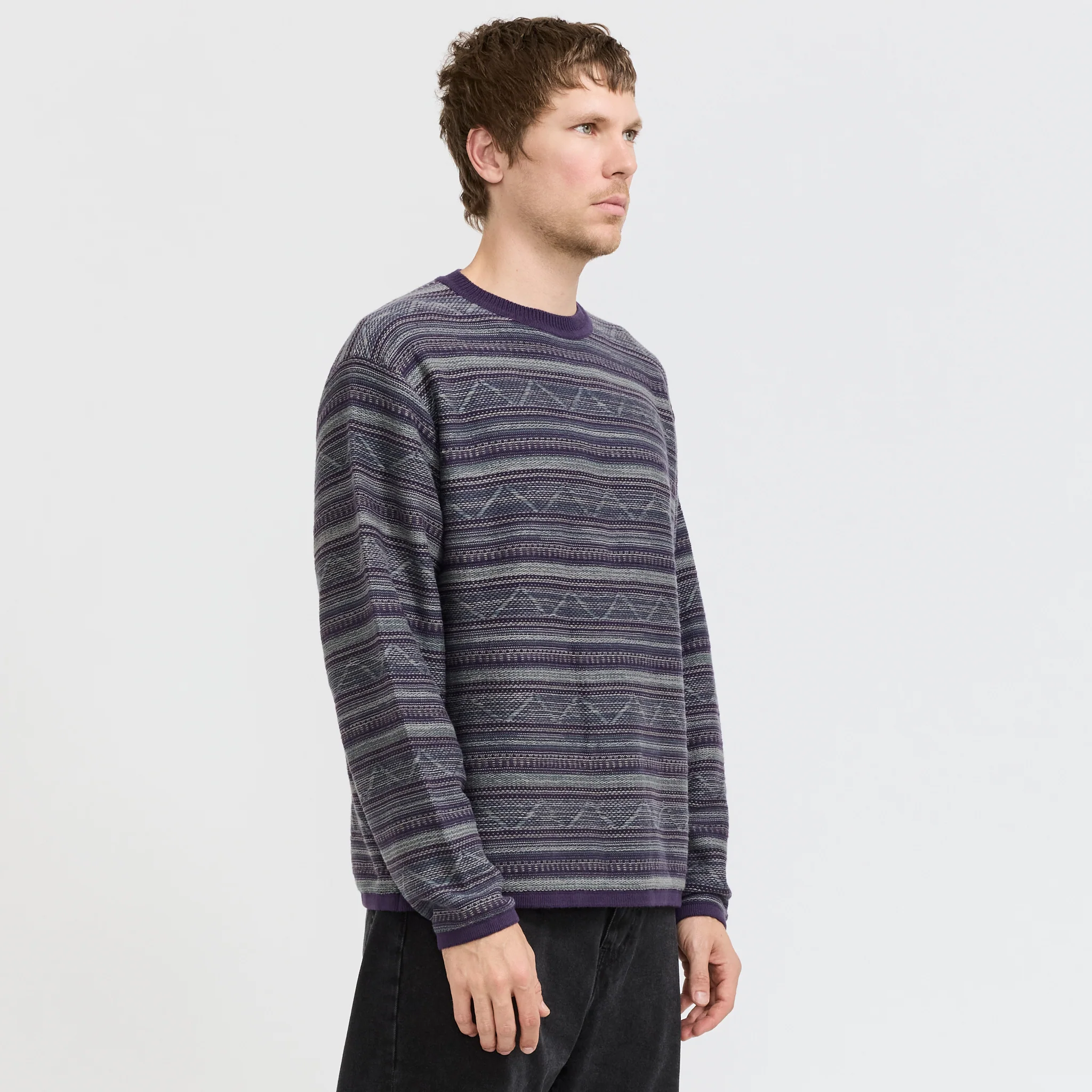 Pattern Knit Crew Dark Purple - Image 3
