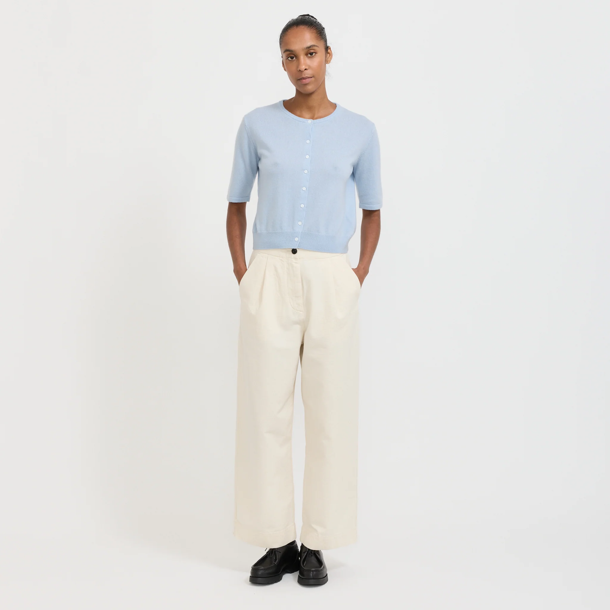 Pleat Front Cotton Twill Trousers Natural - Image 2
