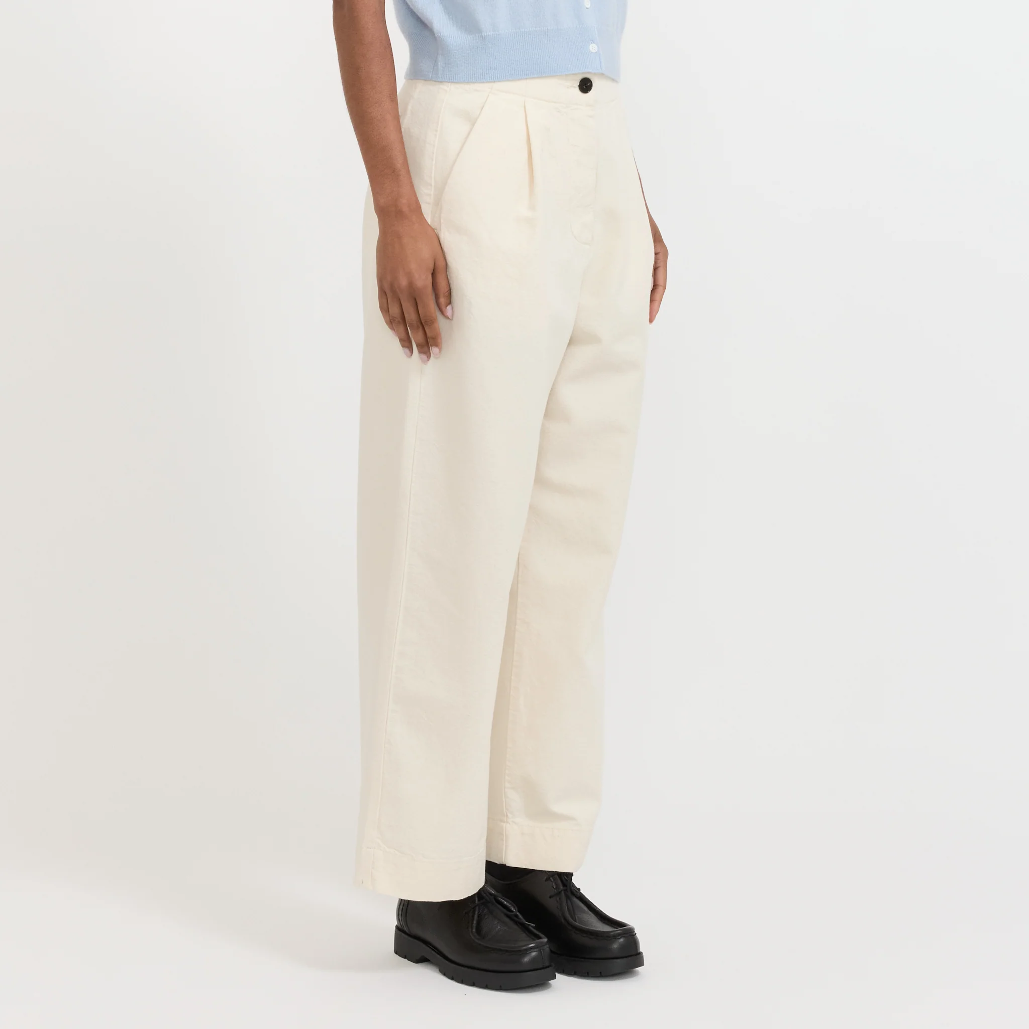 Pleat Front Cotton Twill Trousers Natural - Image 3