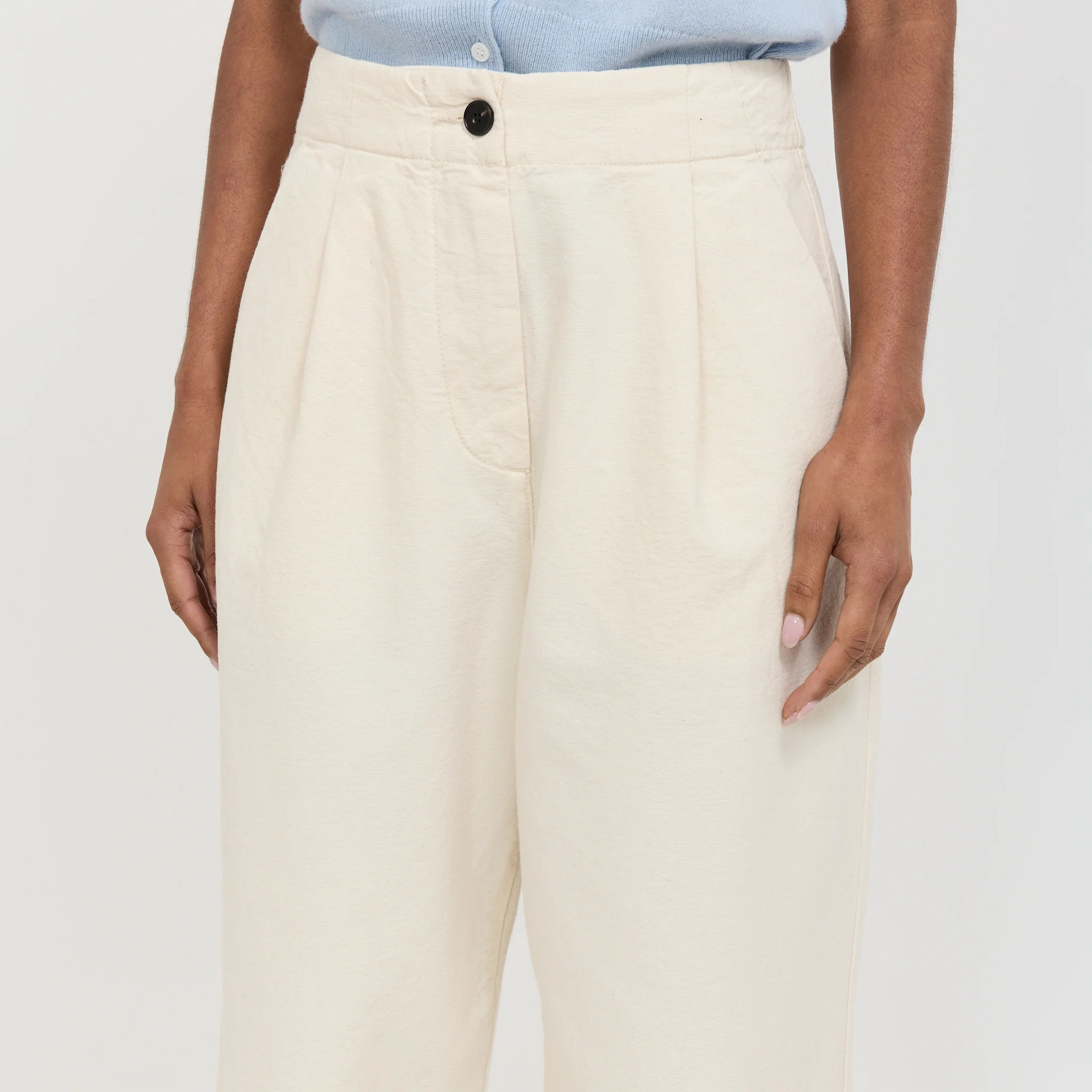 Pleat Front Cotton Twill Trousers Natural - Image 6