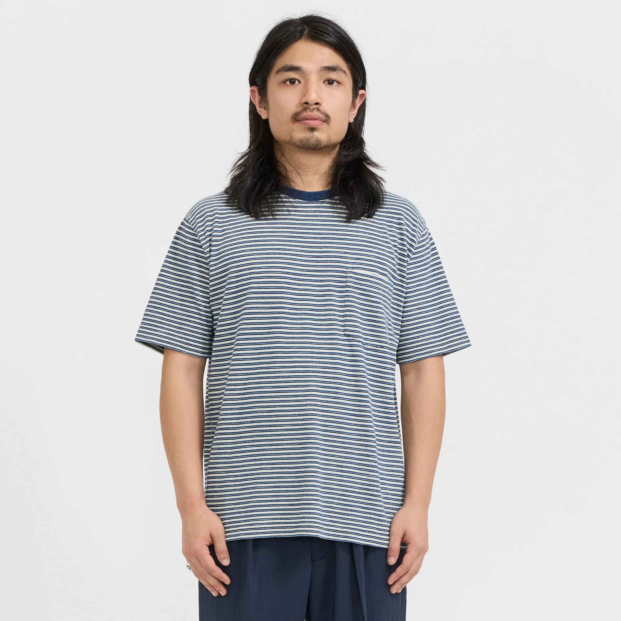 Pocket Tee Indigo Stripe Off White