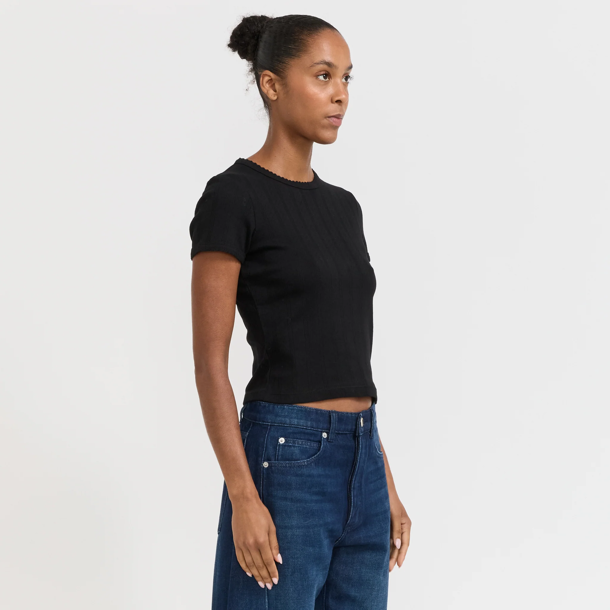 Pointelle Classic Tee Black - Image 3