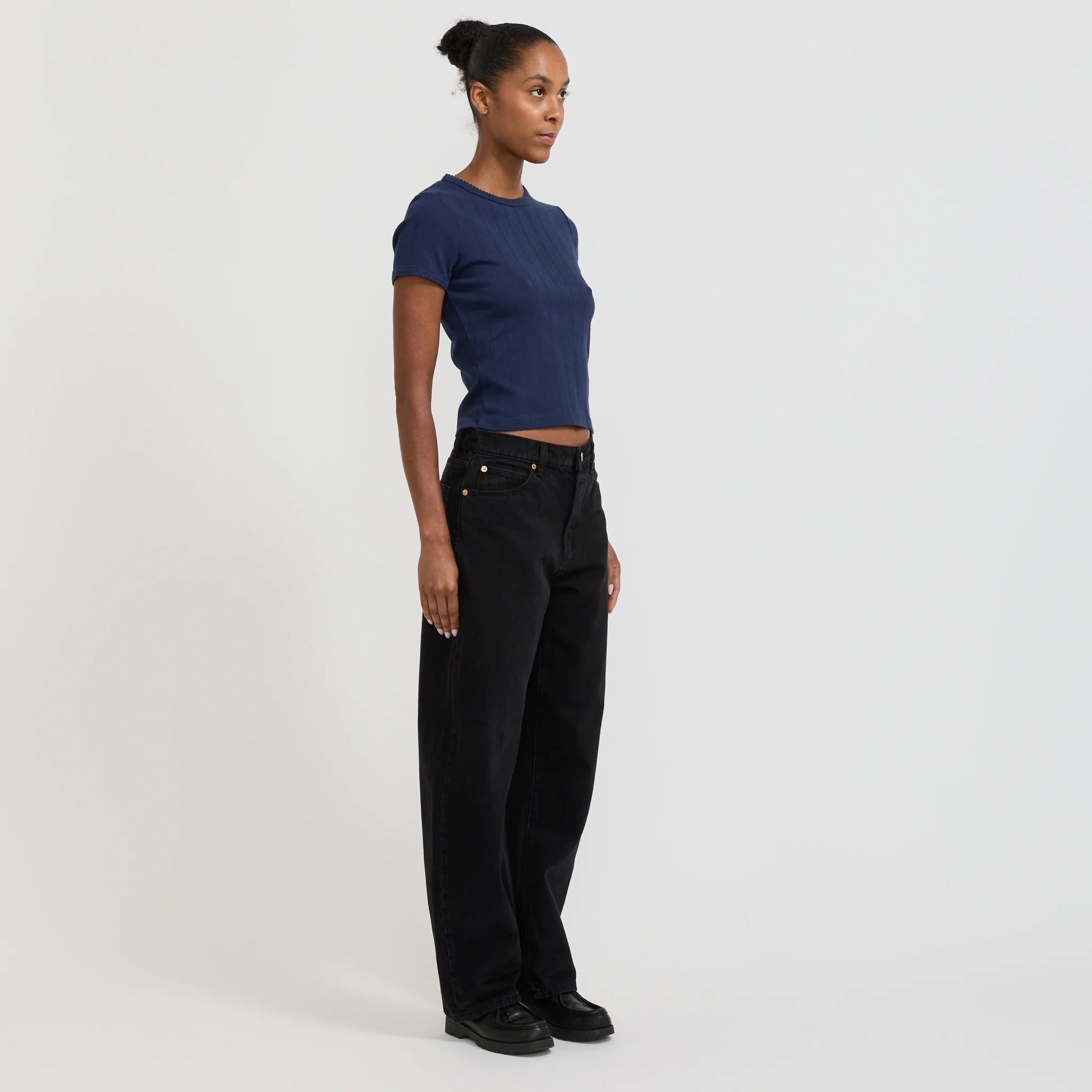 Pointelle Classic Tee Navy - Image 2