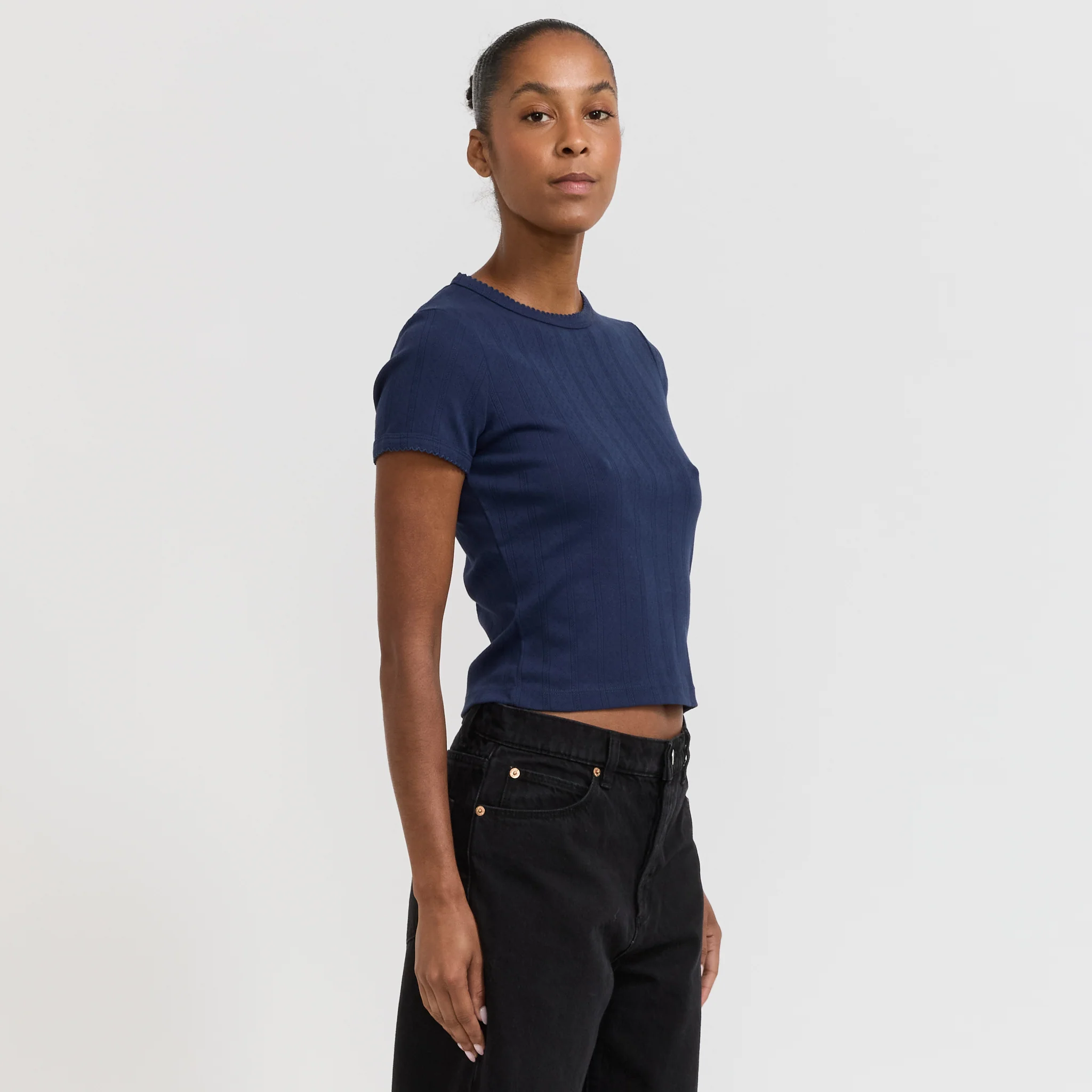 Pointelle Classic Tee Navy - Image 3