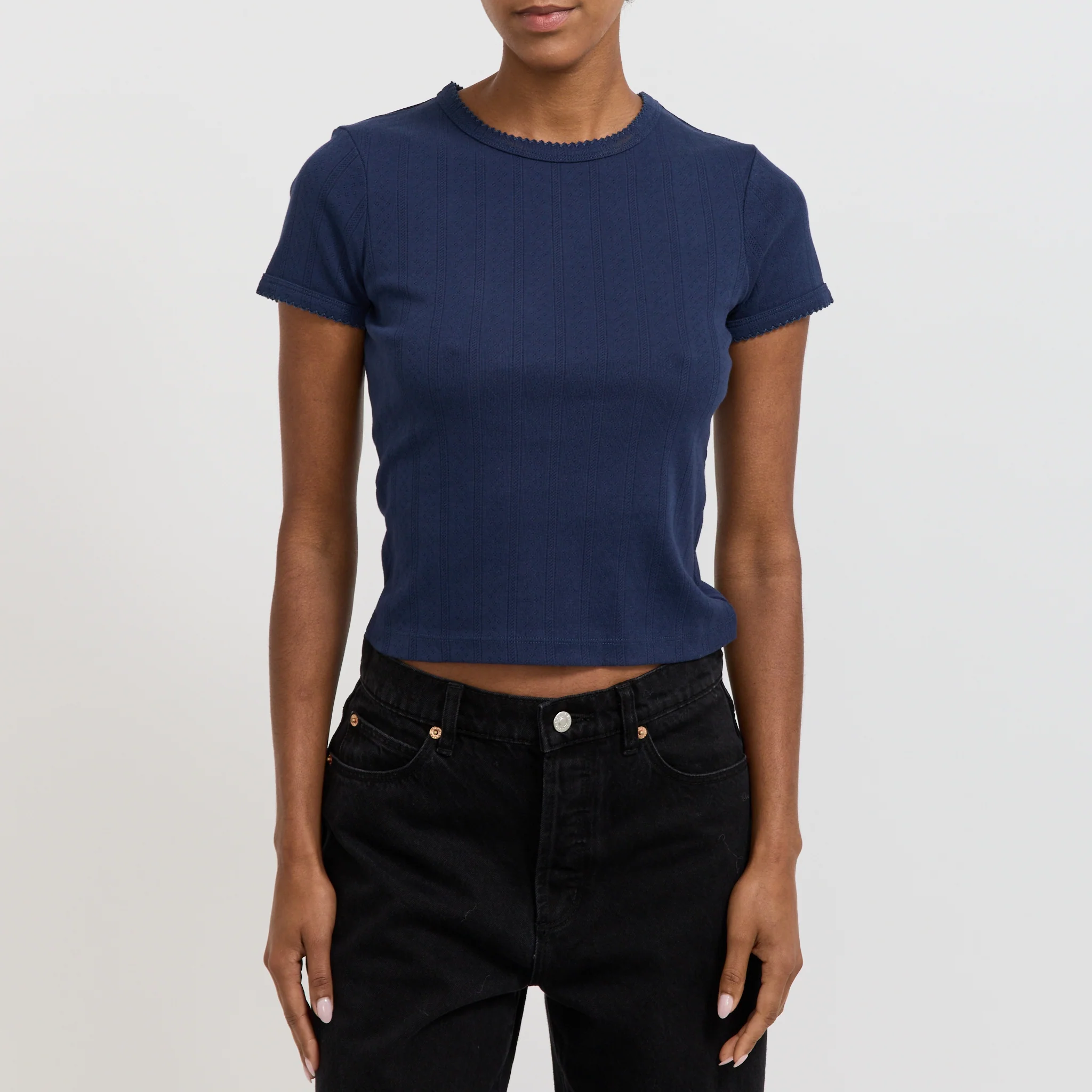 Pointelle Classic Tee Navy - Image 5
