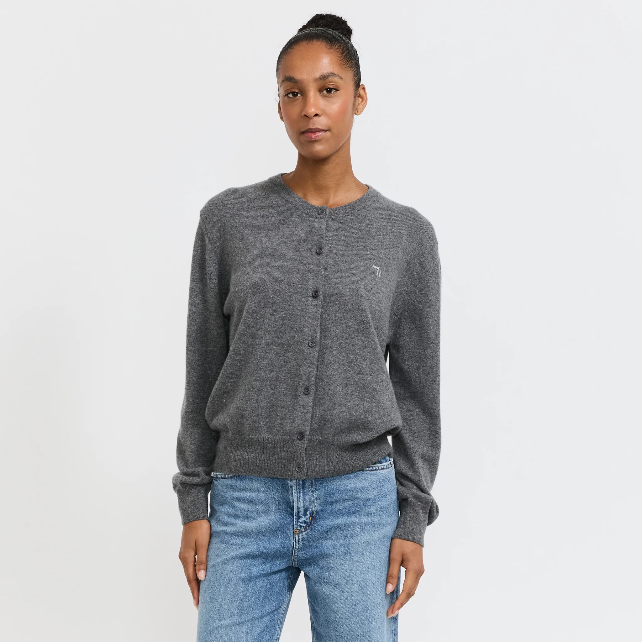 Posy Cashmere Cardigan Grey Marle
