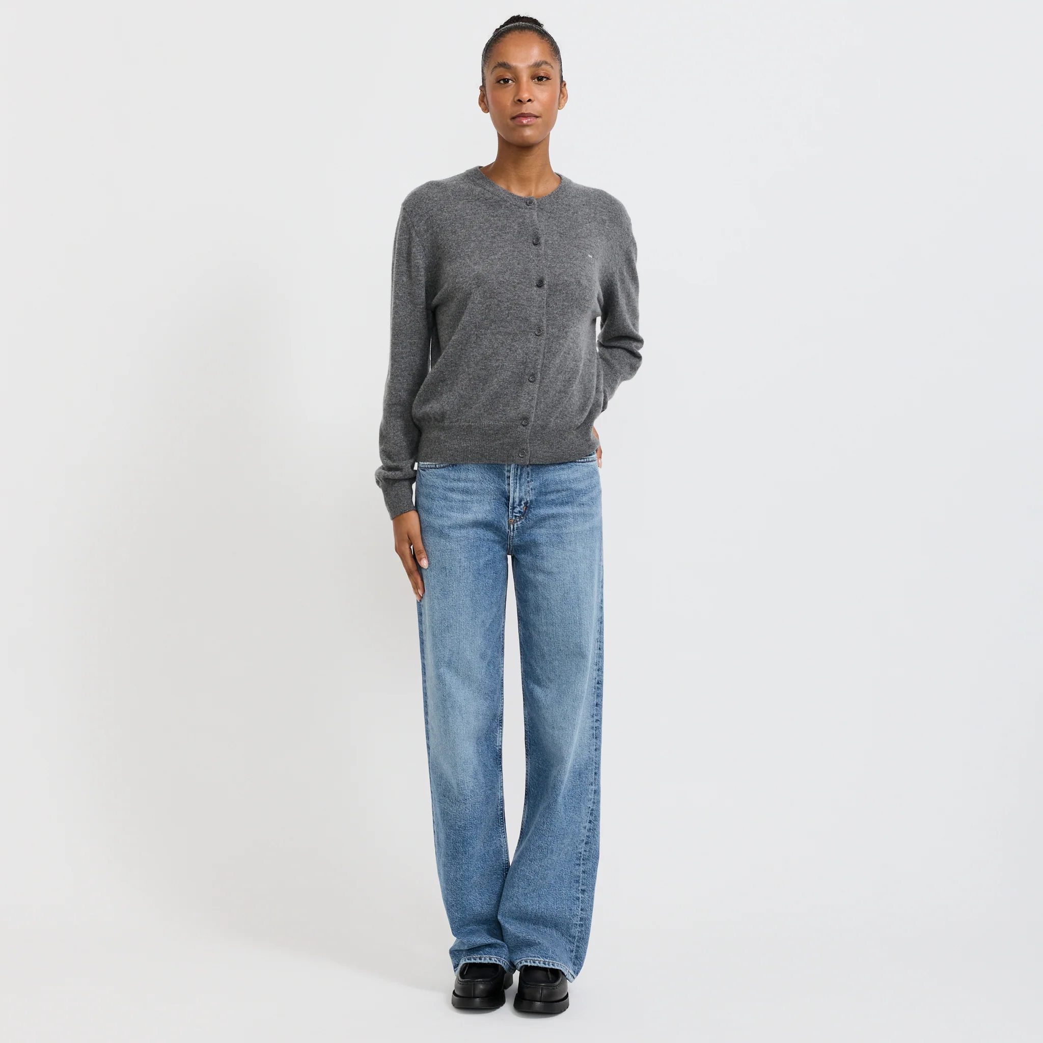 Posy Cashmere Cardigan Grey Marle - Image 2